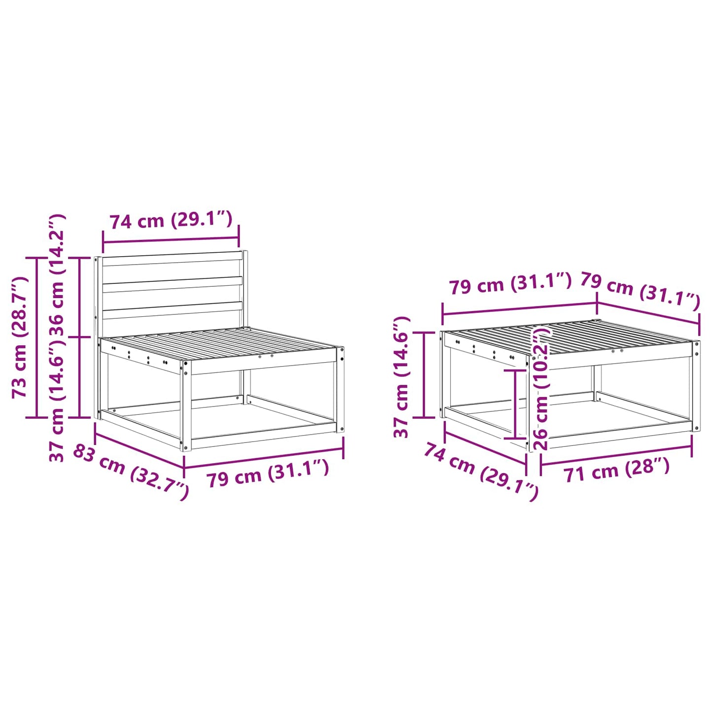Buiten bankenset 9 pcs Wit 79 x 79 x 37 cm Massief Acaciahout is nu te koop bij PeponiXL, paradijselijk wonen!