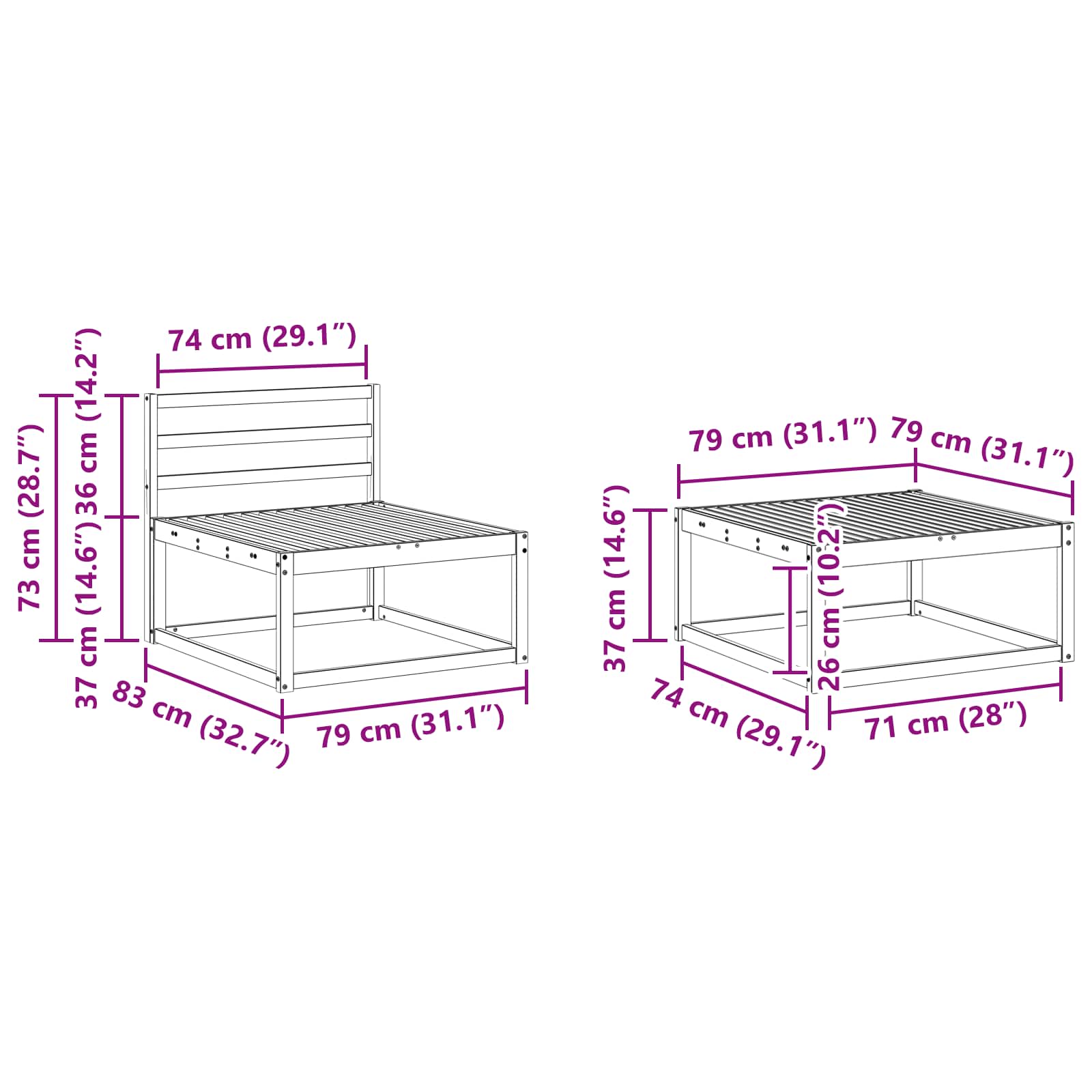 Buiten bankenset 9 pcs Wit 79 x 79 x 37 cm Massief Acaciahout is nu te koop bij PeponiXL, paradijselijk wonen!