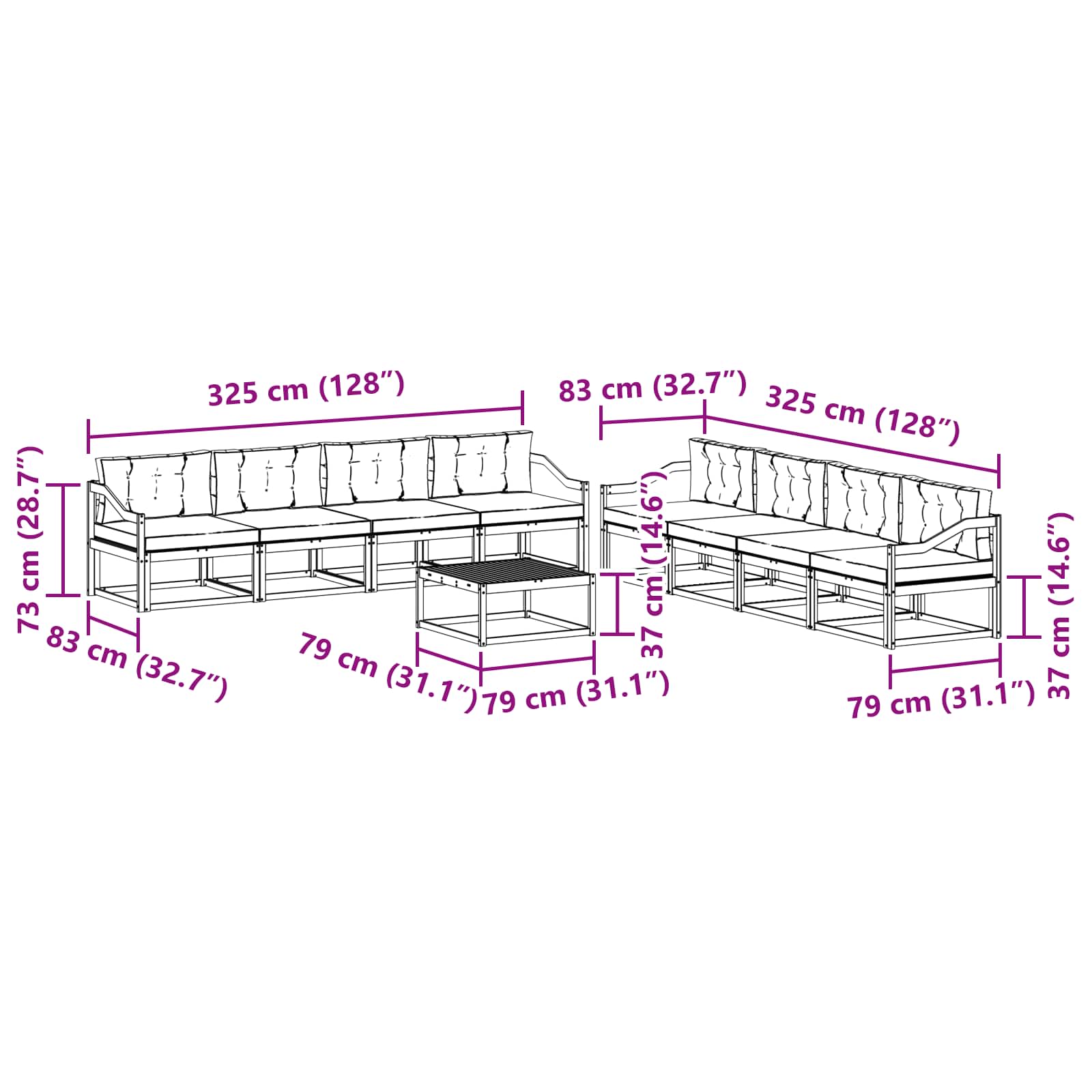 Buiten bankenset 9 pcs Wit en crèmekleurig 79 x 79 x 37 cm is nu te koop bij PeponiXL, paradijselijk wonen!