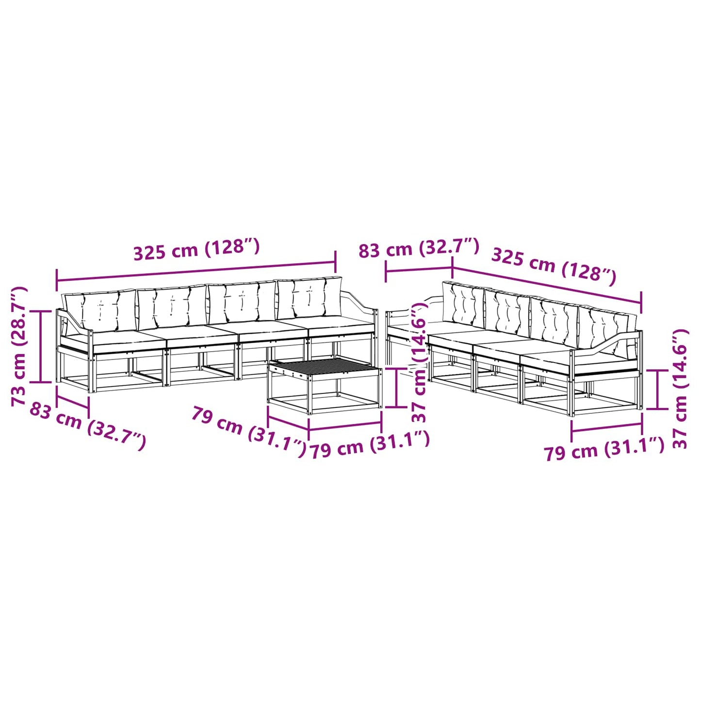 Buiten bankenset 9 pcs Wit en Beige 79 x 79 x 37 cm Polyester is nu te koop bij PeponiXL, paradijselijk wonen!