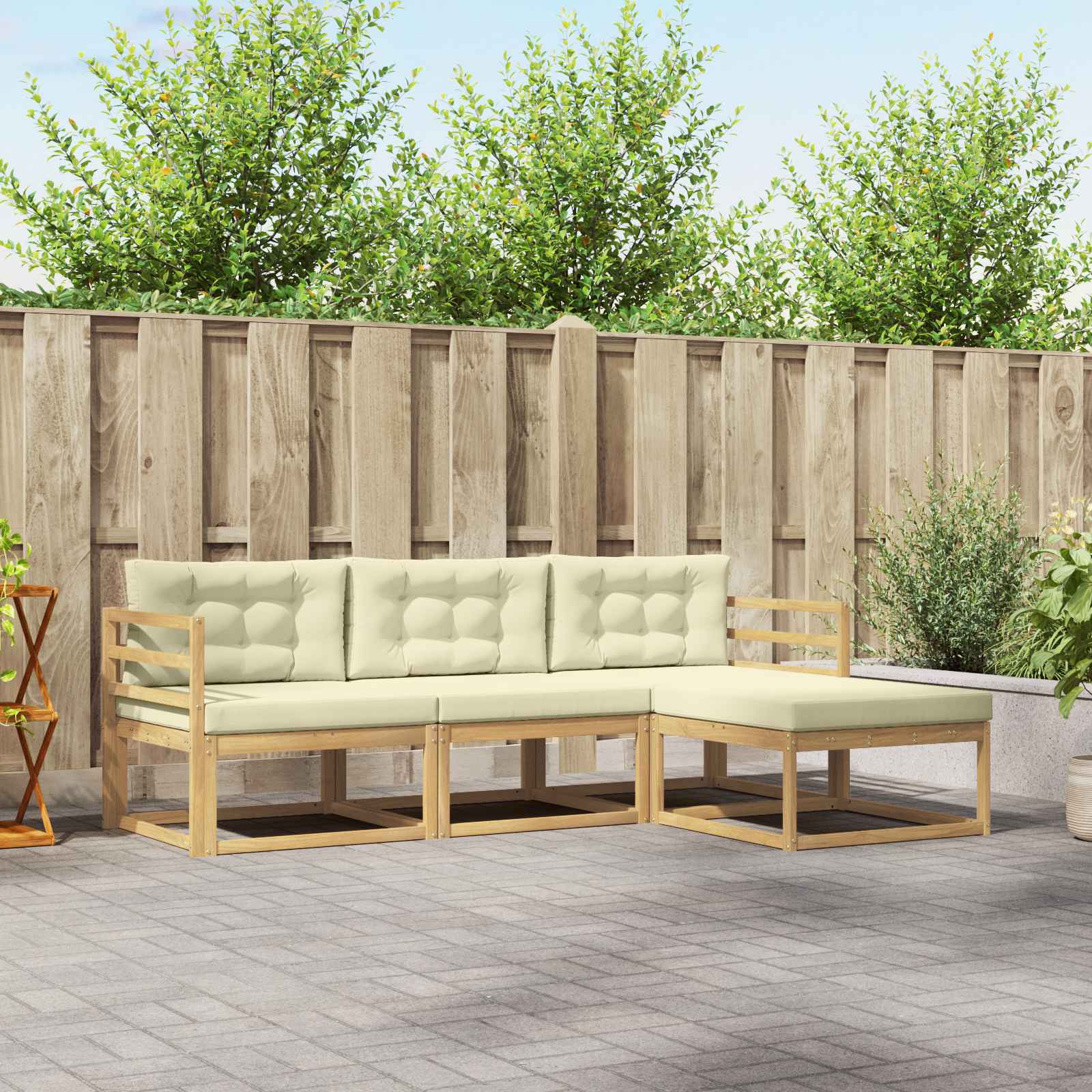 Buiten bankenset met kussen 4 pcs Wit en crèmekleurig Polyester is nu te koop bij PeponiXL, paradijselijk wonen!