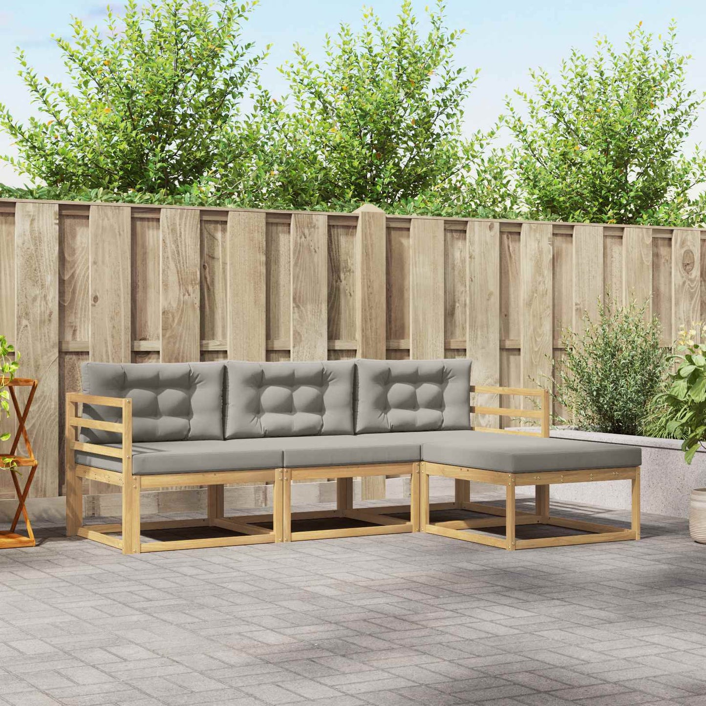 Buiten bankenset met kussen 4 pcs Wit en Lichtgrijs Polyester is nu te koop bij PeponiXL, paradijselijk wonen!