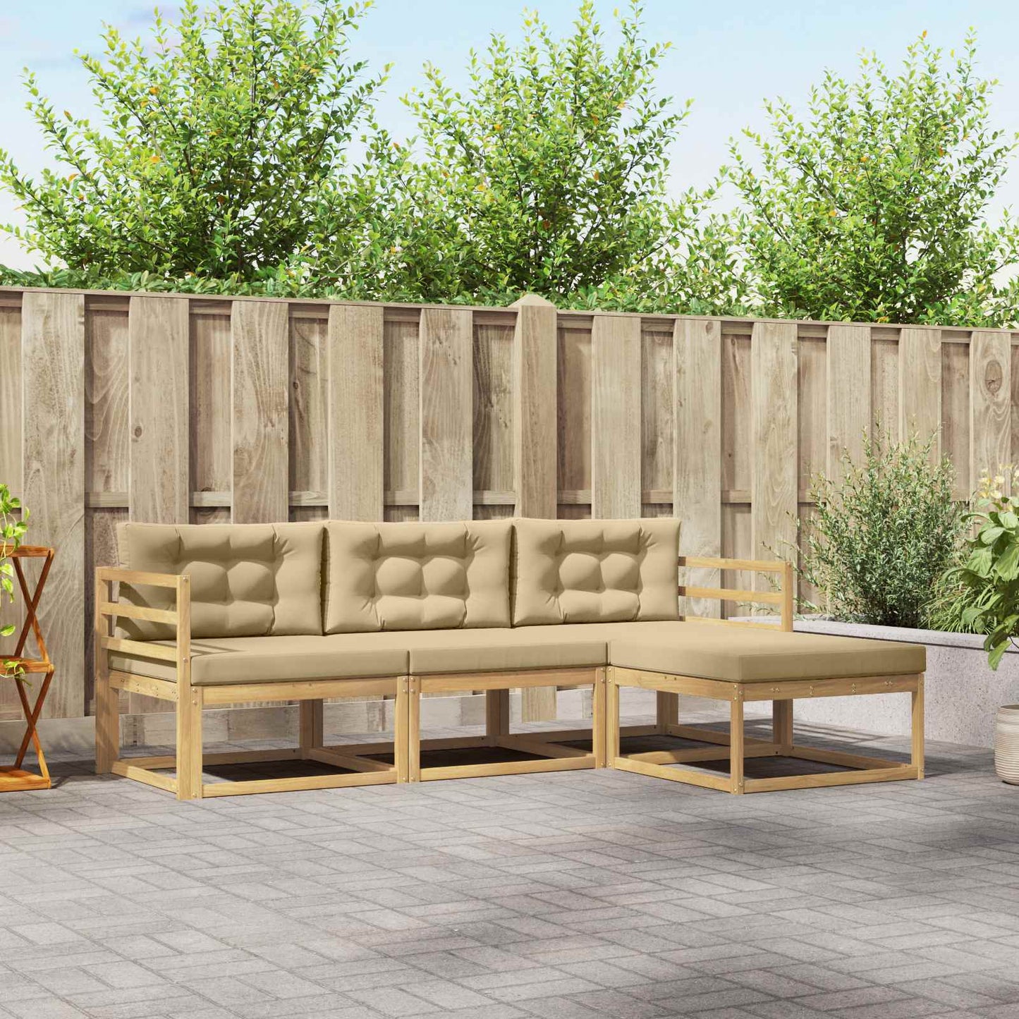 Buiten bankenset met kussen 4 pcs Wit en Beige Polyester is nu te koop bij PeponiXL, paradijselijk wonen!