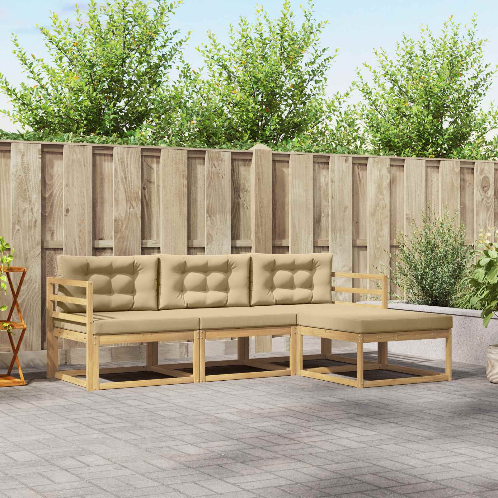 Buiten bankenset met kussen 4 pcs Wit en Beige Polyester is nu te koop bij PeponiXL, paradijselijk wonen!
