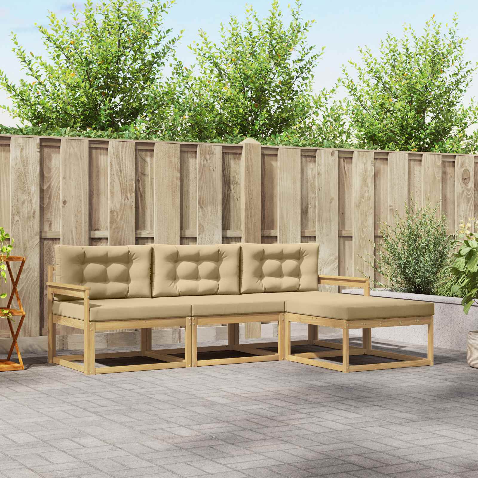 Buiten bankenset met kussen 4 pcs Wit en Beige Polyester is nu te koop bij PeponiXL, paradijselijk wonen!