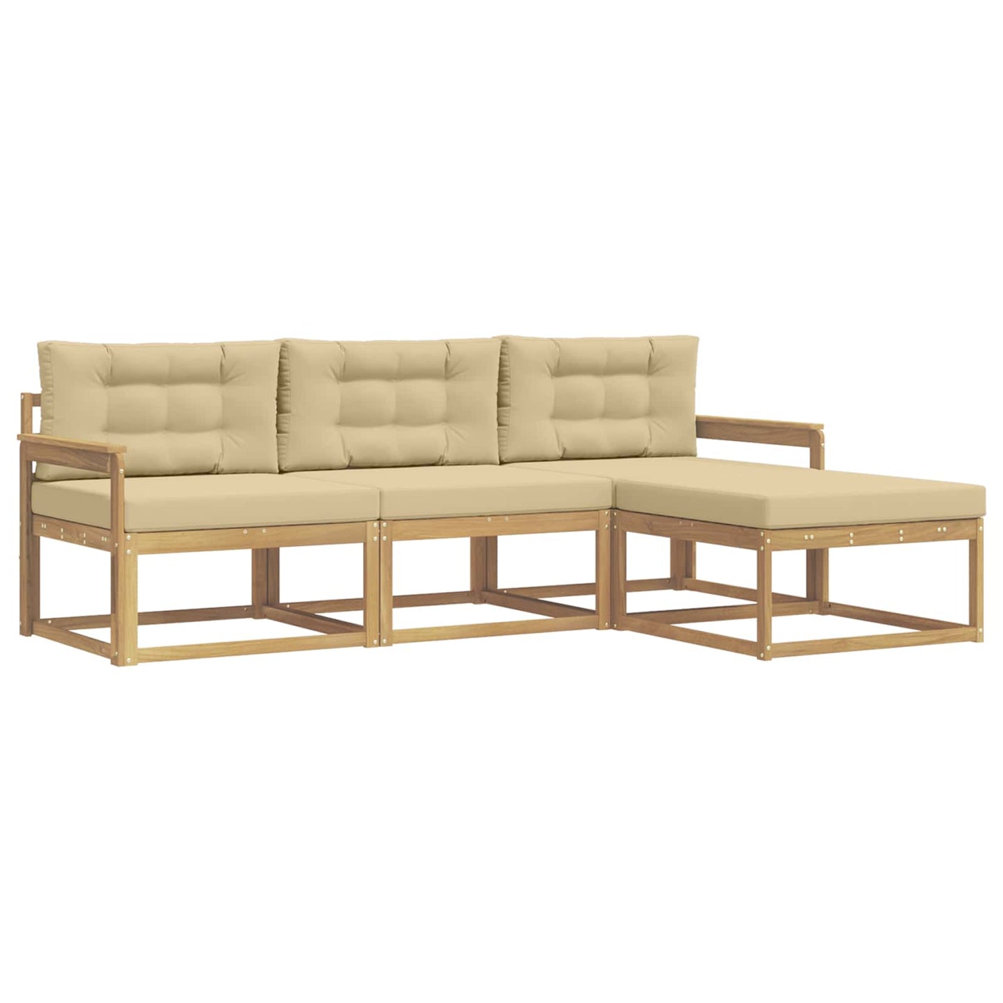 Buiten bankenset met kussen 4 pcs Wit en Beige Polyester is nu te koop bij PeponiXL, paradijselijk wonen!