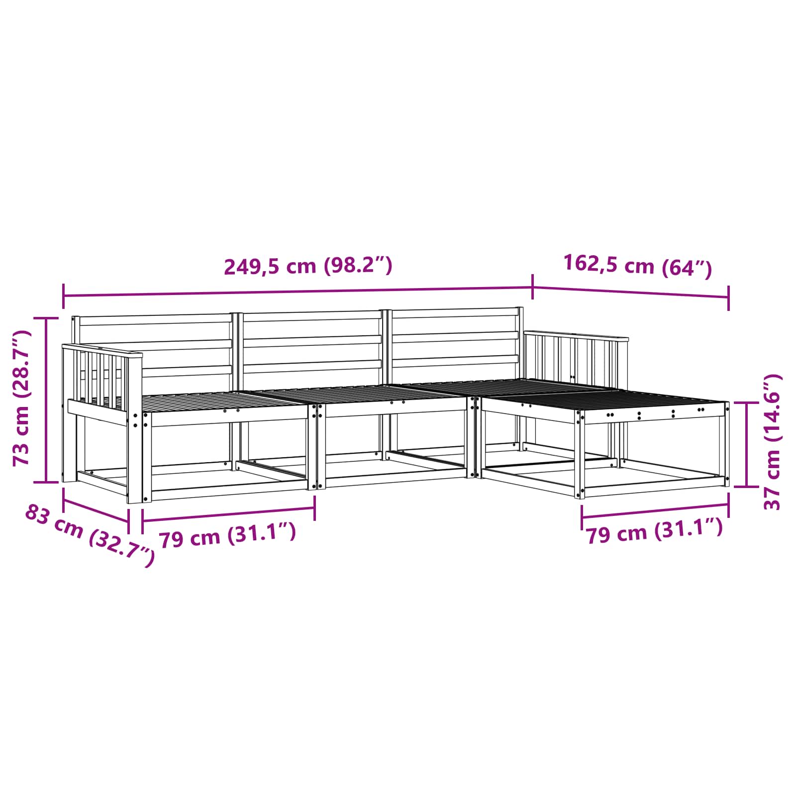 Buiten bankenset 4 pcs Wit 249,5 x 162,5 x 73 cm is nu te koop bij PeponiXL, paradijselijk wonen!