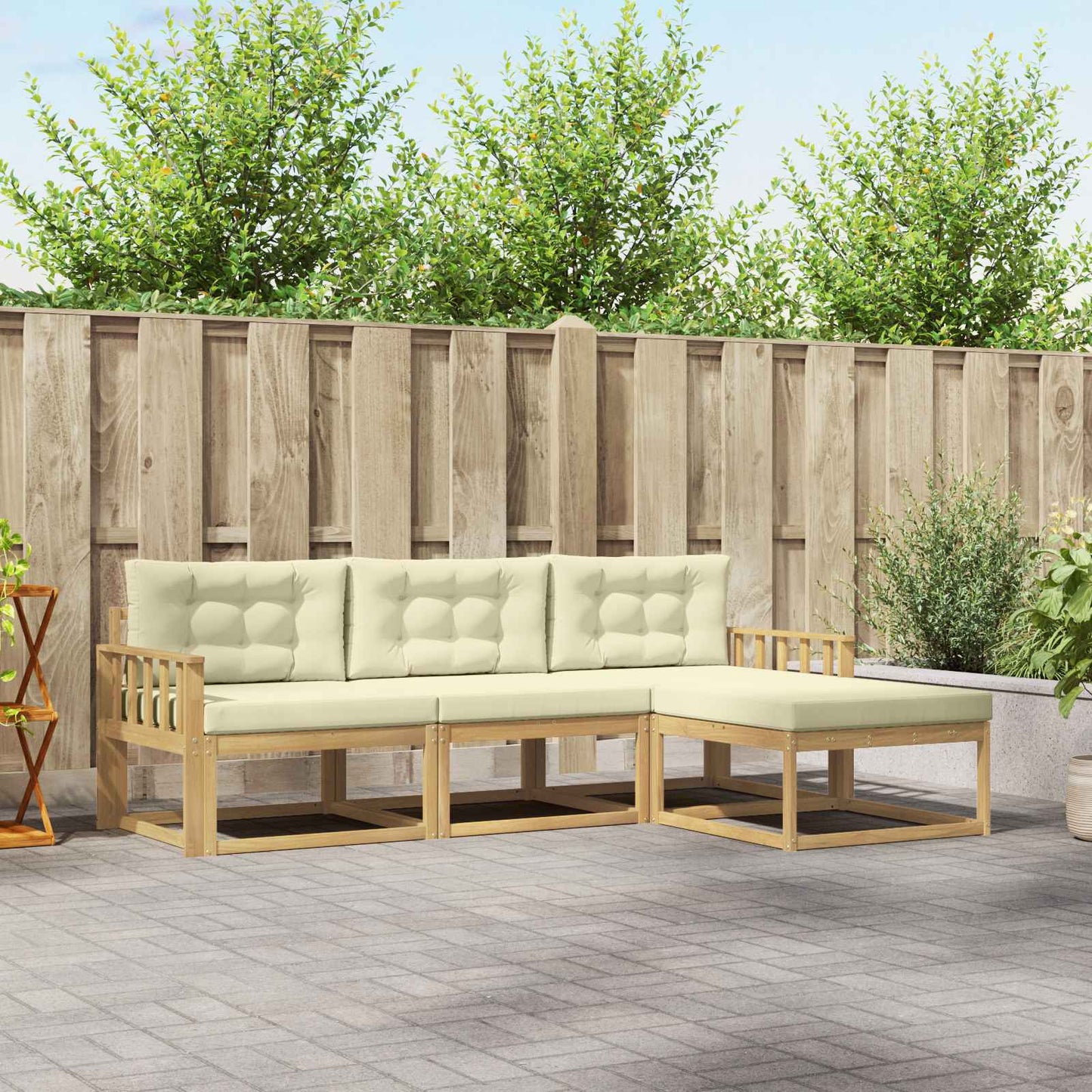 Buiten bankenset met kussen 4 pcs Wit en crèmekleurig Polyester is nu te koop bij PeponiXL, paradijselijk wonen!