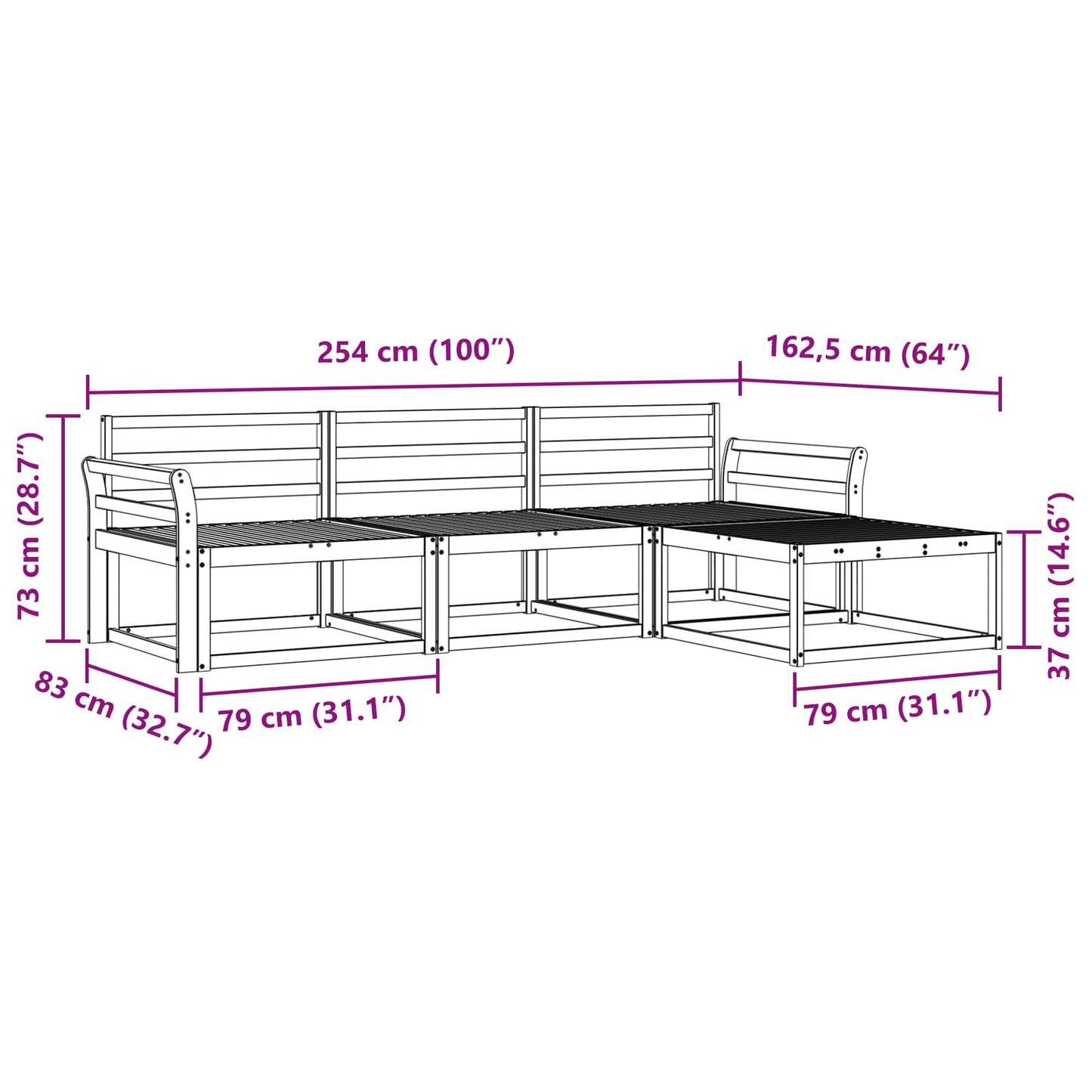 Buiten bankenset 4 pcs Wit 254 x 162,5 x 73 cm is nu te koop bij PeponiXL, paradijselijk wonen!