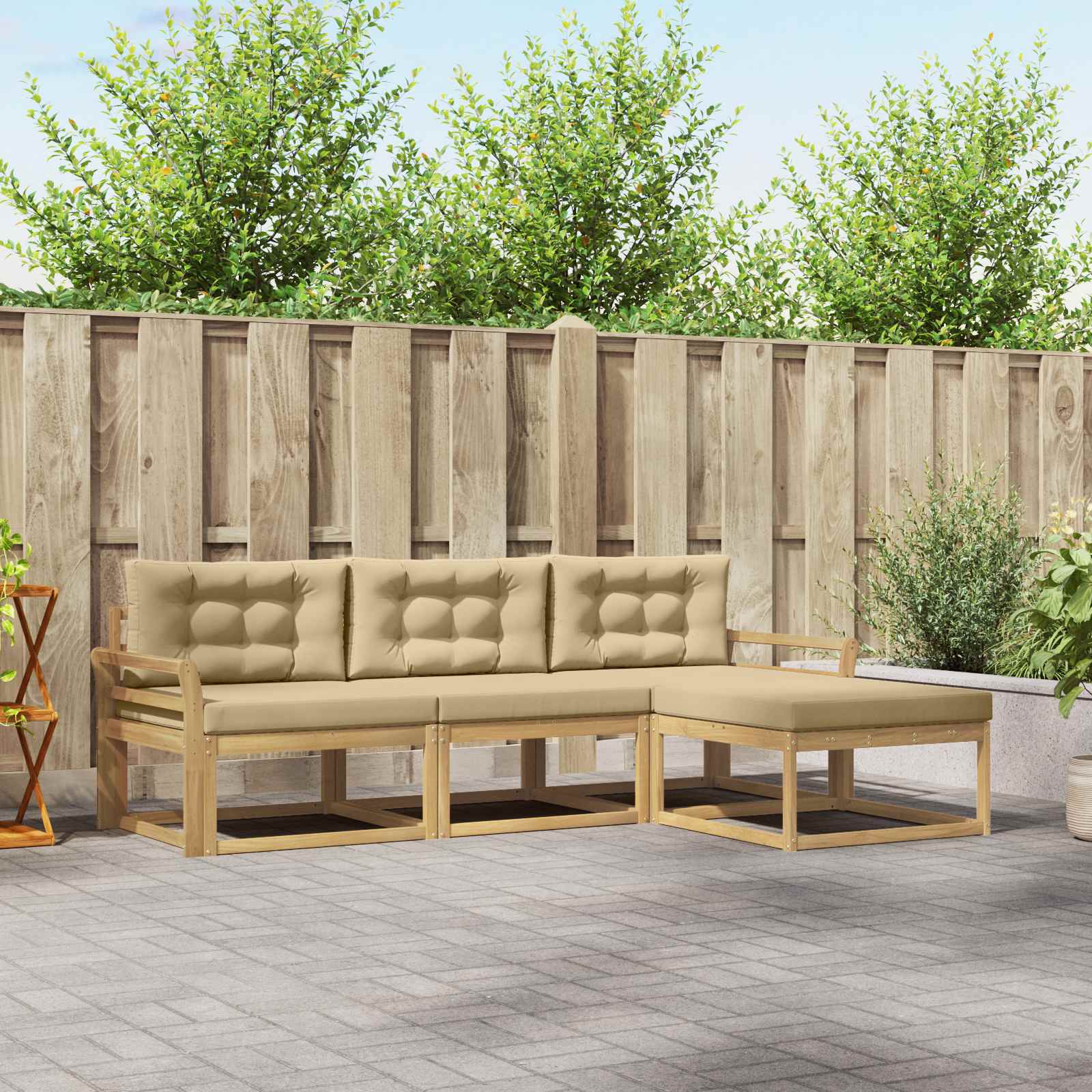Buiten bankenset met kussen 4 pcs Wit en Beige Polyester is nu te koop bij PeponiXL, paradijselijk wonen!