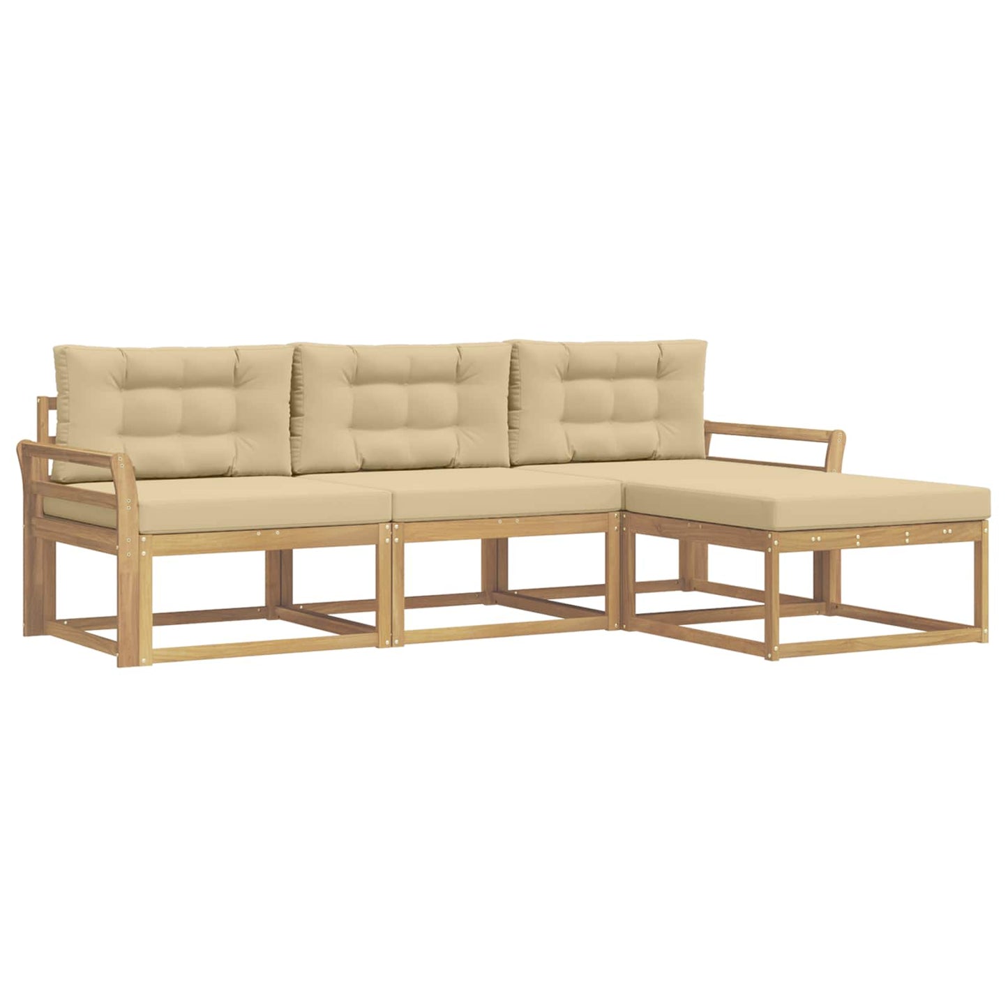 Buiten bankenset met kussen 4 pcs Wit en Beige Polyester is nu te koop bij PeponiXL, paradijselijk wonen!