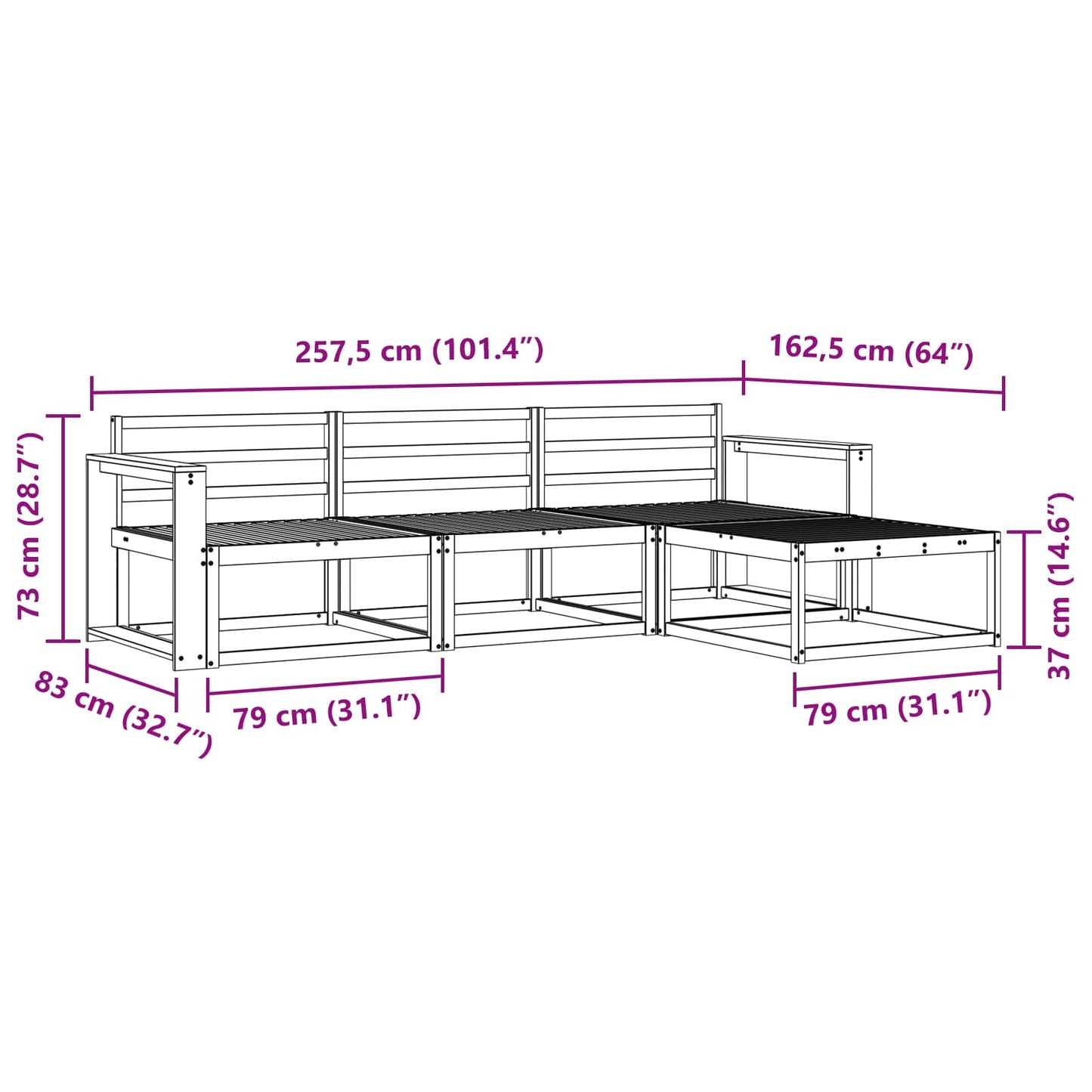 Buiten bankenset 4 pcs Wit 257,5 x 162,5 x 73 cm is nu te koop bij PeponiXL, paradijselijk wonen!