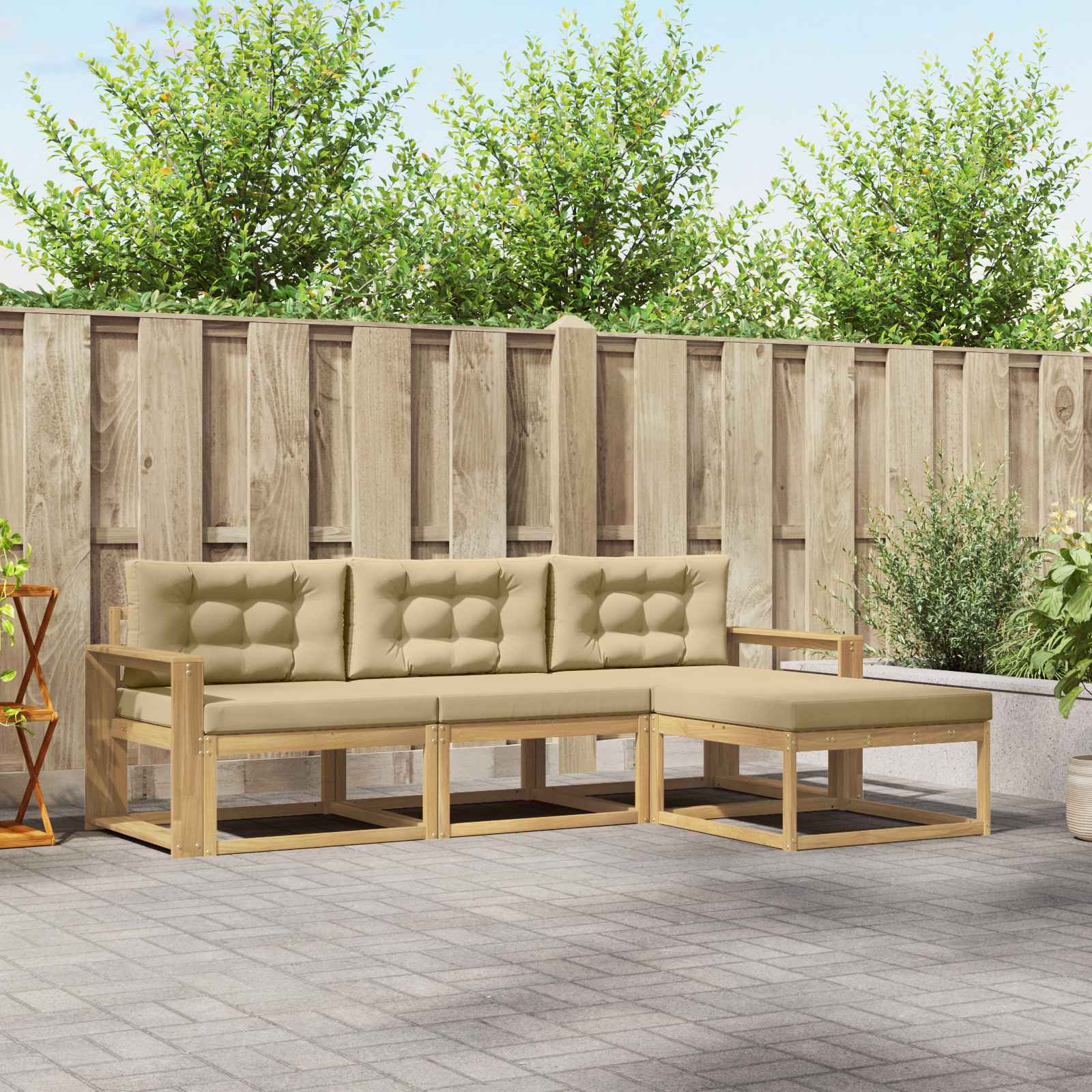 Buiten bankenset met kussen 4 pcs Wit en Beige Polyester is nu te koop bij PeponiXL, paradijselijk wonen!