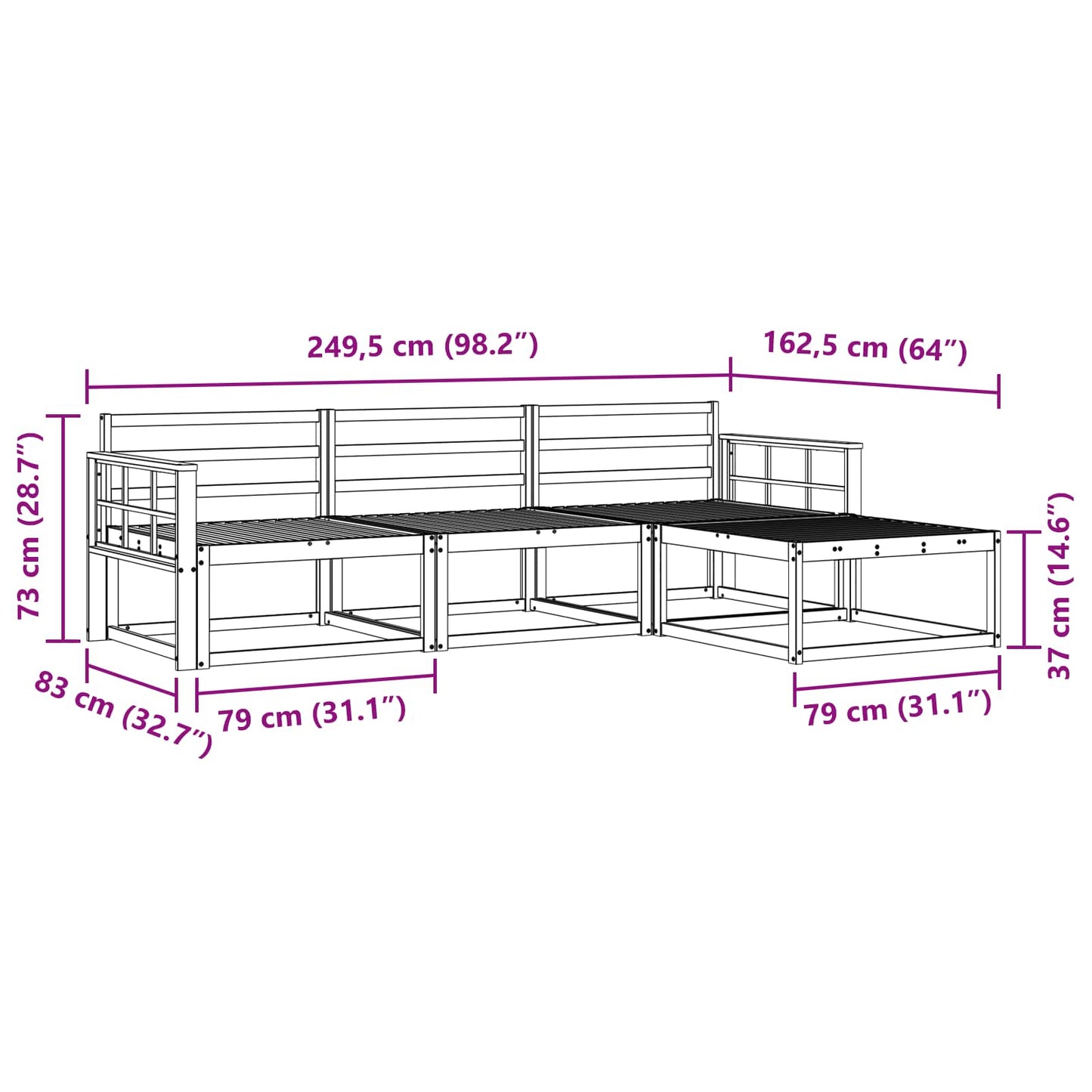 Buiten bankenset 4 pcs Wit 249,5 x 162,5 x 73 cm is nu te koop bij PeponiXL, paradijselijk wonen!