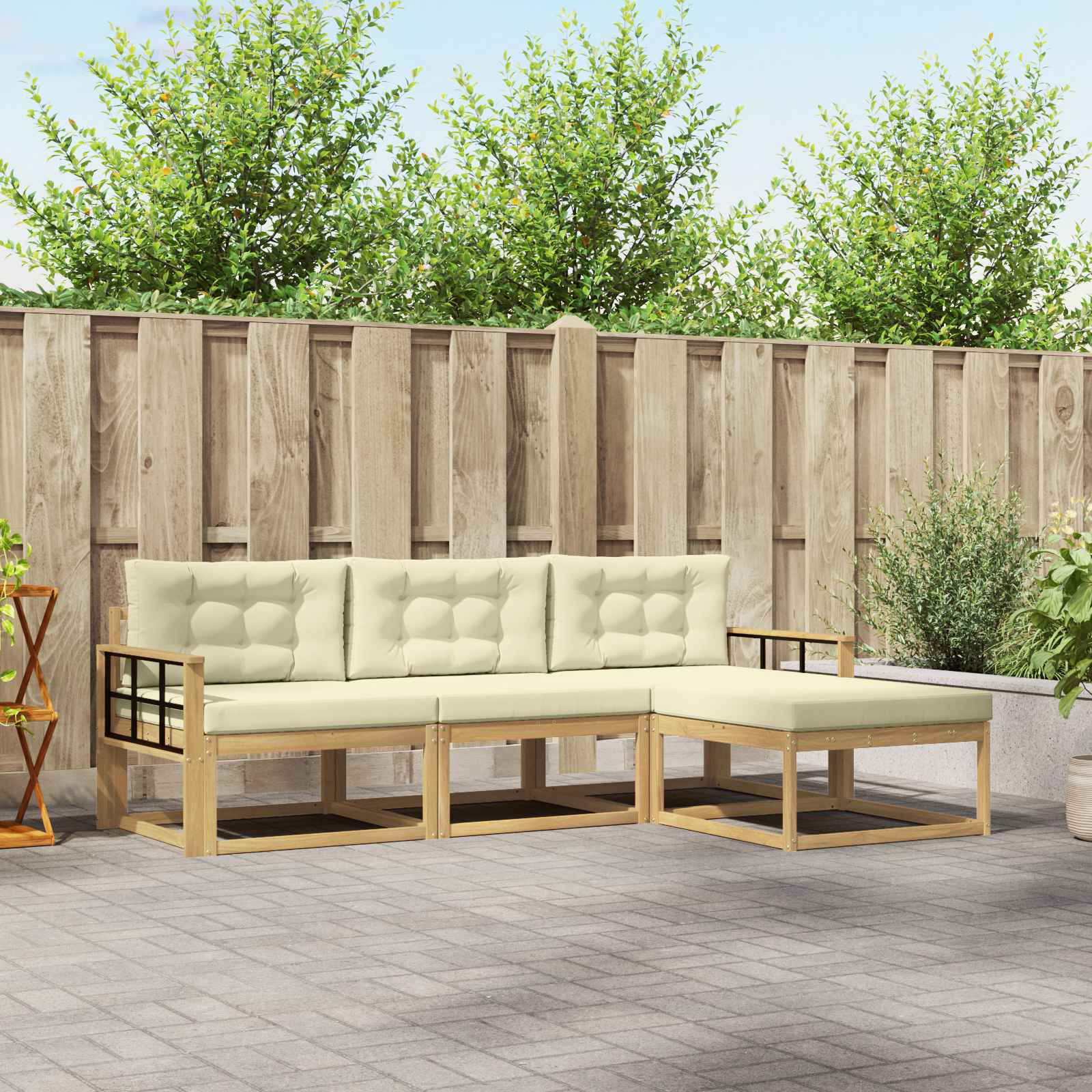 Buiten bankenset met kussen 4 pcs Wit en crèmekleurig Polyester is nu te koop bij PeponiXL, paradijselijk wonen!