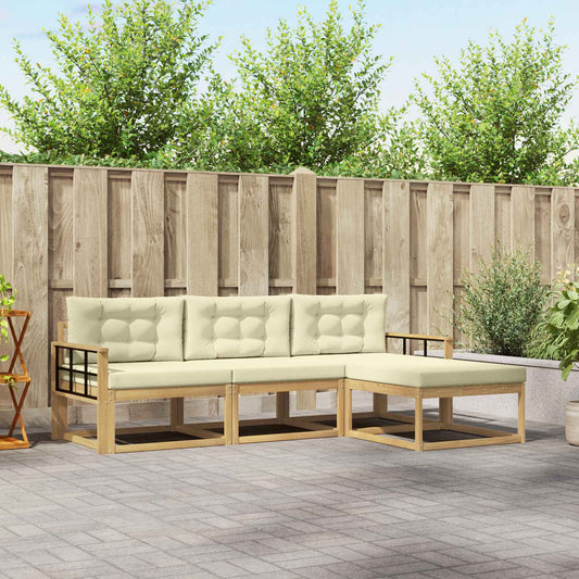 Buiten bankenset met kussen 4 pcs Wit en crèmekleurig Polyester is nu te koop bij PeponiXL, paradijselijk wonen!