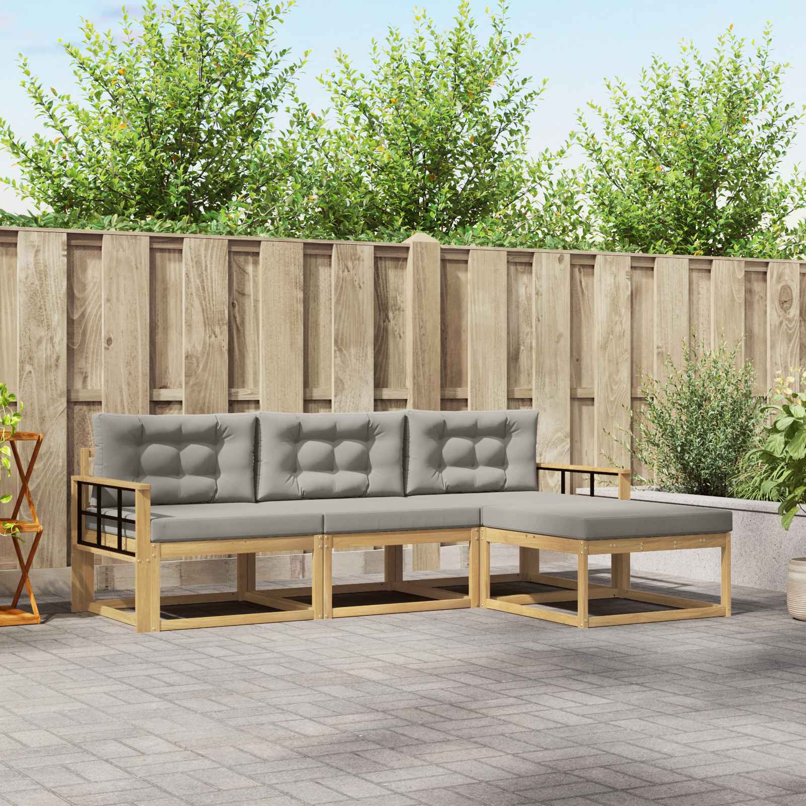 Buiten bankenset met kussen 4 pcs Wit en Lichtgrijs Polyester is nu te koop bij PeponiXL, paradijselijk wonen!
