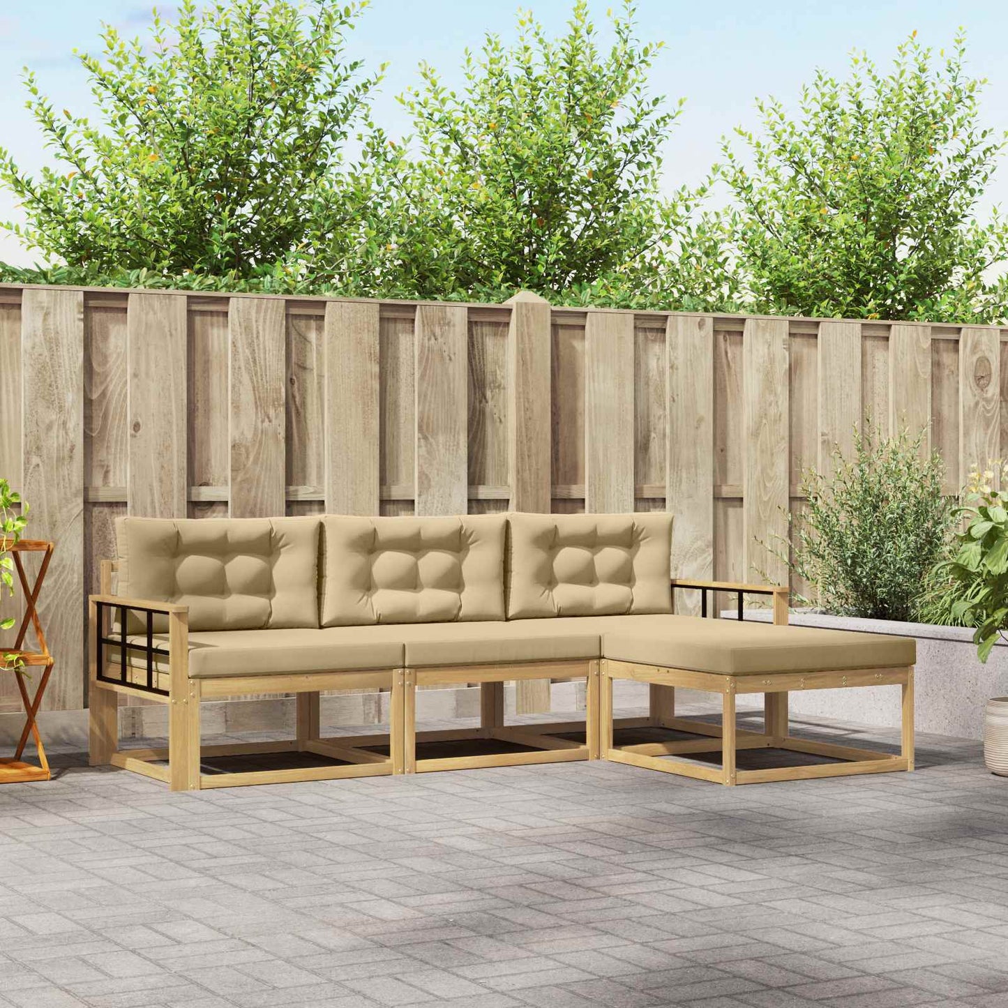 Buiten bankenset met kussen 4 pcs Wit en Beige Polyester is nu te koop bij PeponiXL, paradijselijk wonen!