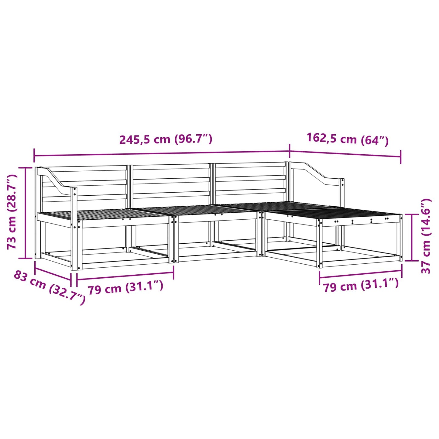 Buiten bankenset 4 pcs Wit 245,5 x 162,5 x 73 cm is nu te koop bij PeponiXL, paradijselijk wonen!