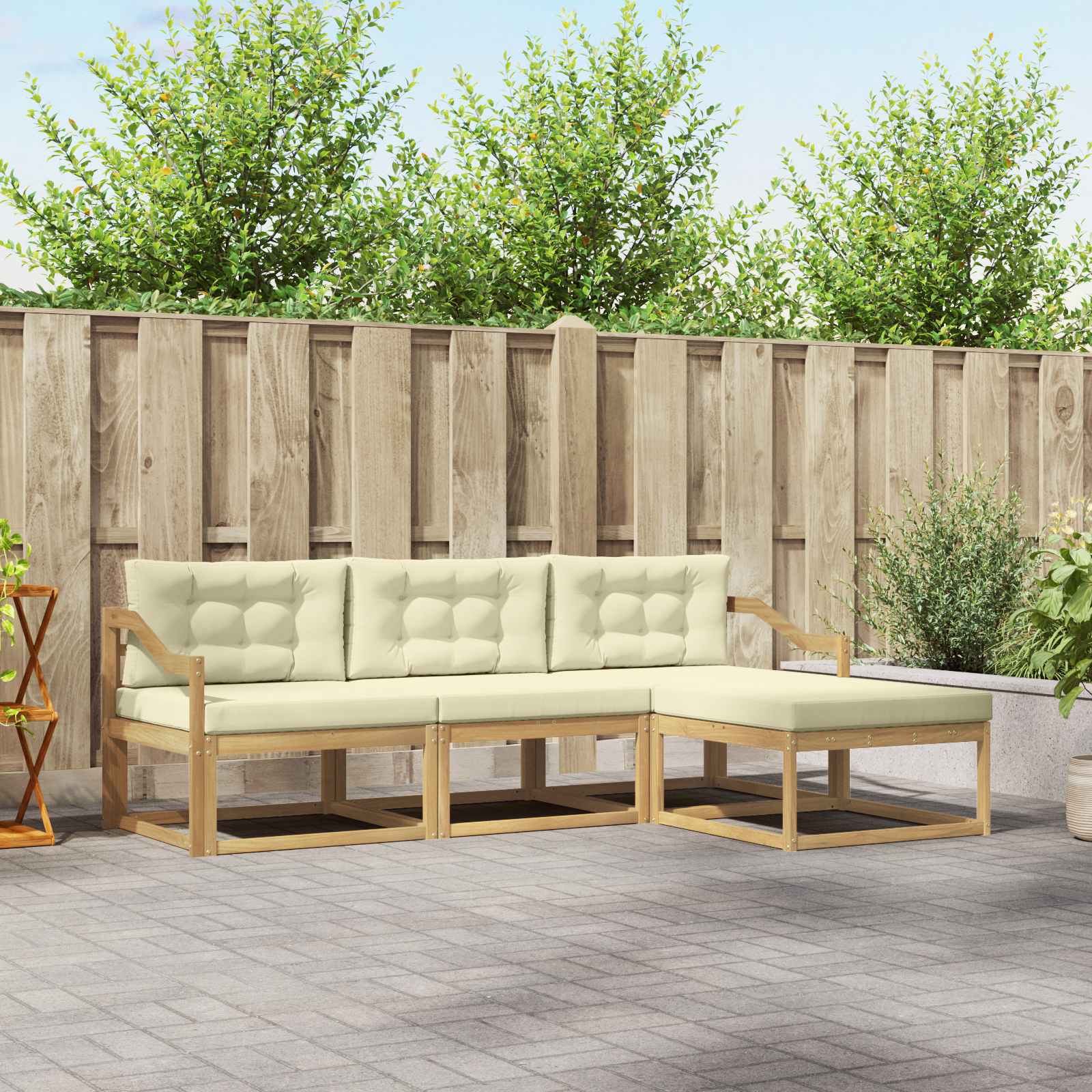 Buiten bankenset met kussen 4 pcs Wit en crèmekleurig Polyester is nu te koop bij PeponiXL, paradijselijk wonen!