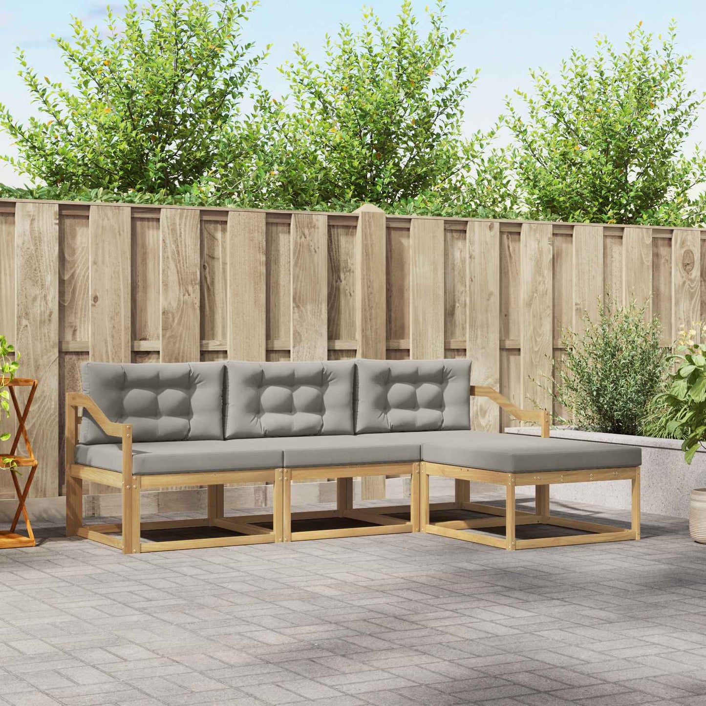 Buiten bankenset met kussen 4 pcs Wit en Lichtgrijs Polyester is nu te koop bij PeponiXL, paradijselijk wonen!