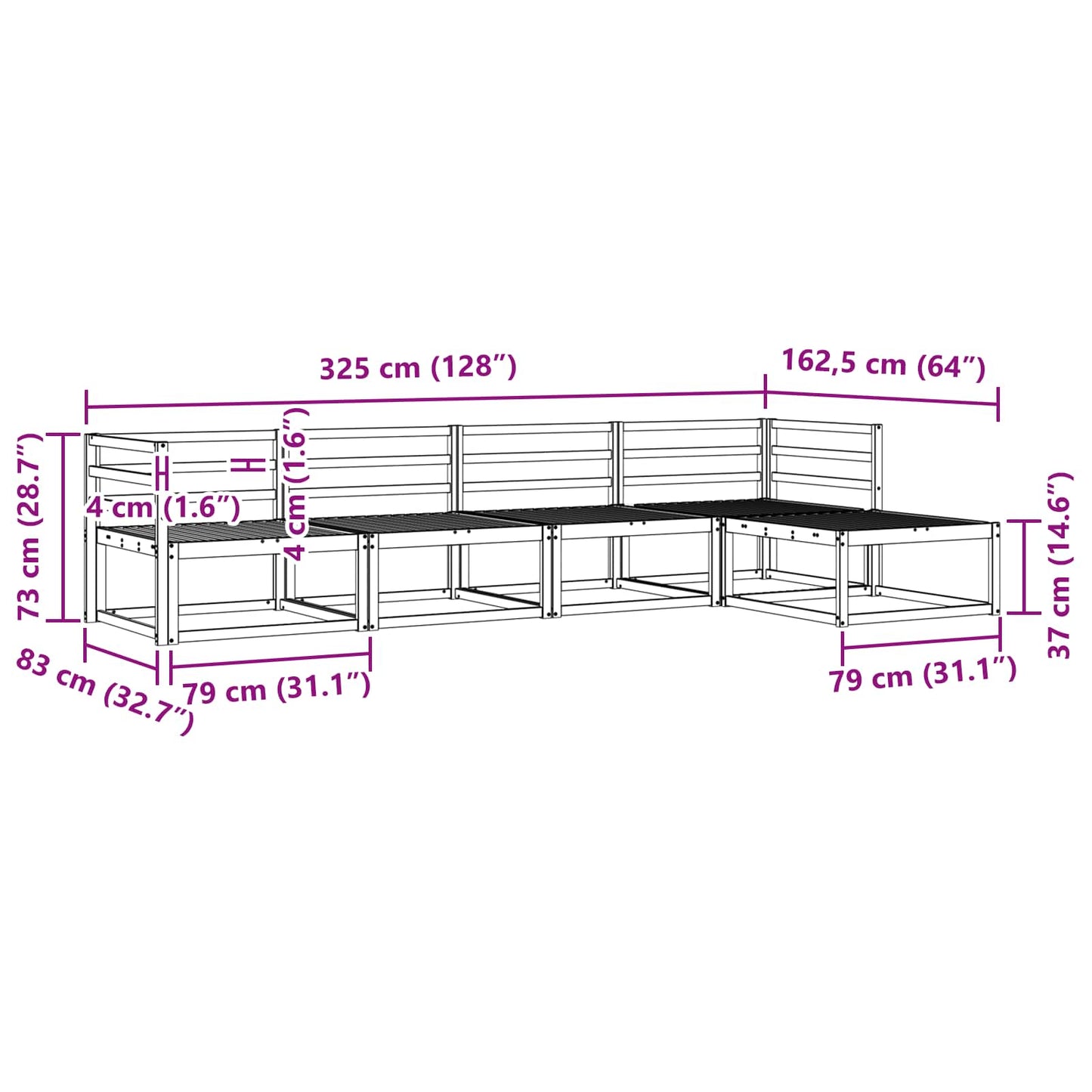 Buiten bankenset 5 pcs Wit 325 x 162,5 x 73 cm is nu te koop bij PeponiXL, paradijselijk wonen!