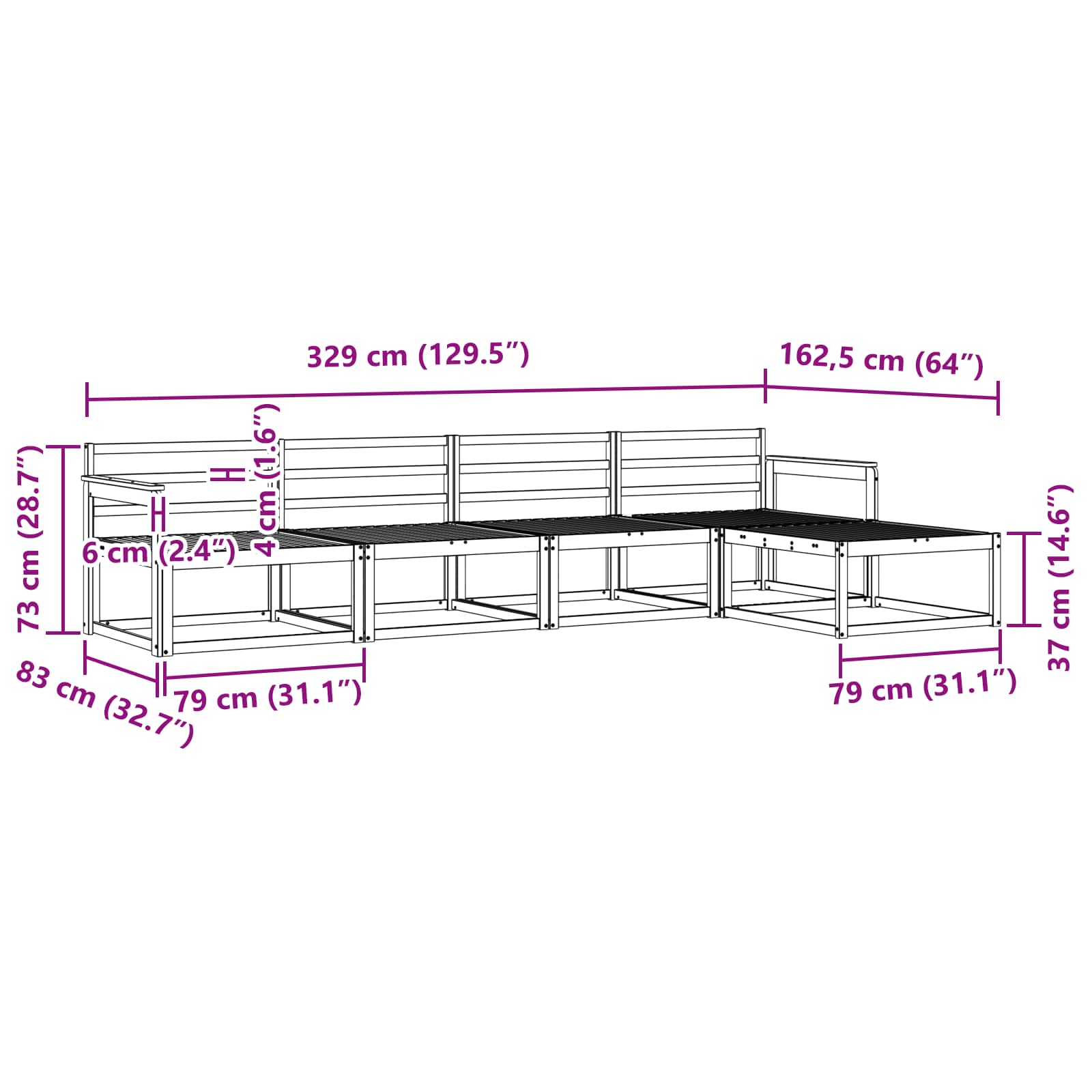 Buiten bankenset 5 pcs Wit 329 x 162,5 x 73 cm is nu te koop bij PeponiXL, paradijselijk wonen!