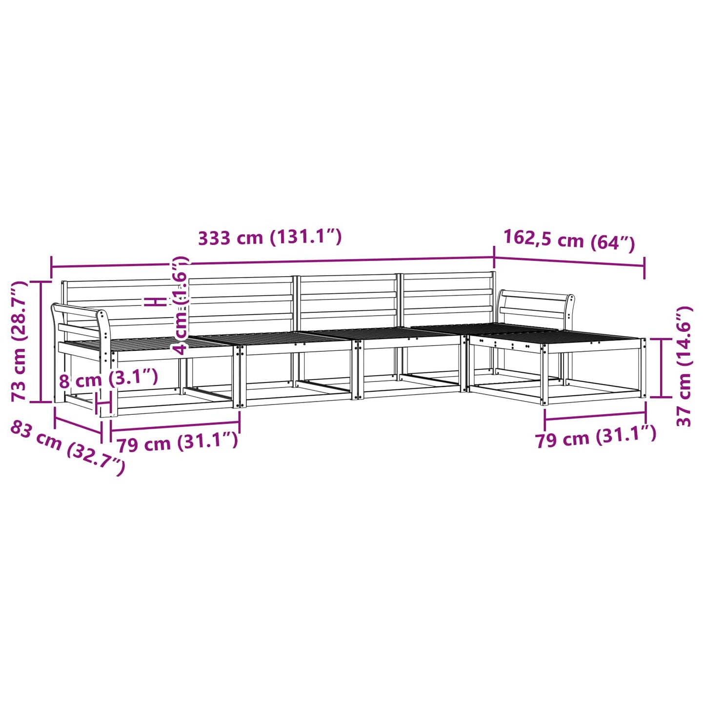 Buiten bankenset 5 pcs Wit 333 x 162,5 x 73 cm is nu te koop bij PeponiXL, paradijselijk wonen!
