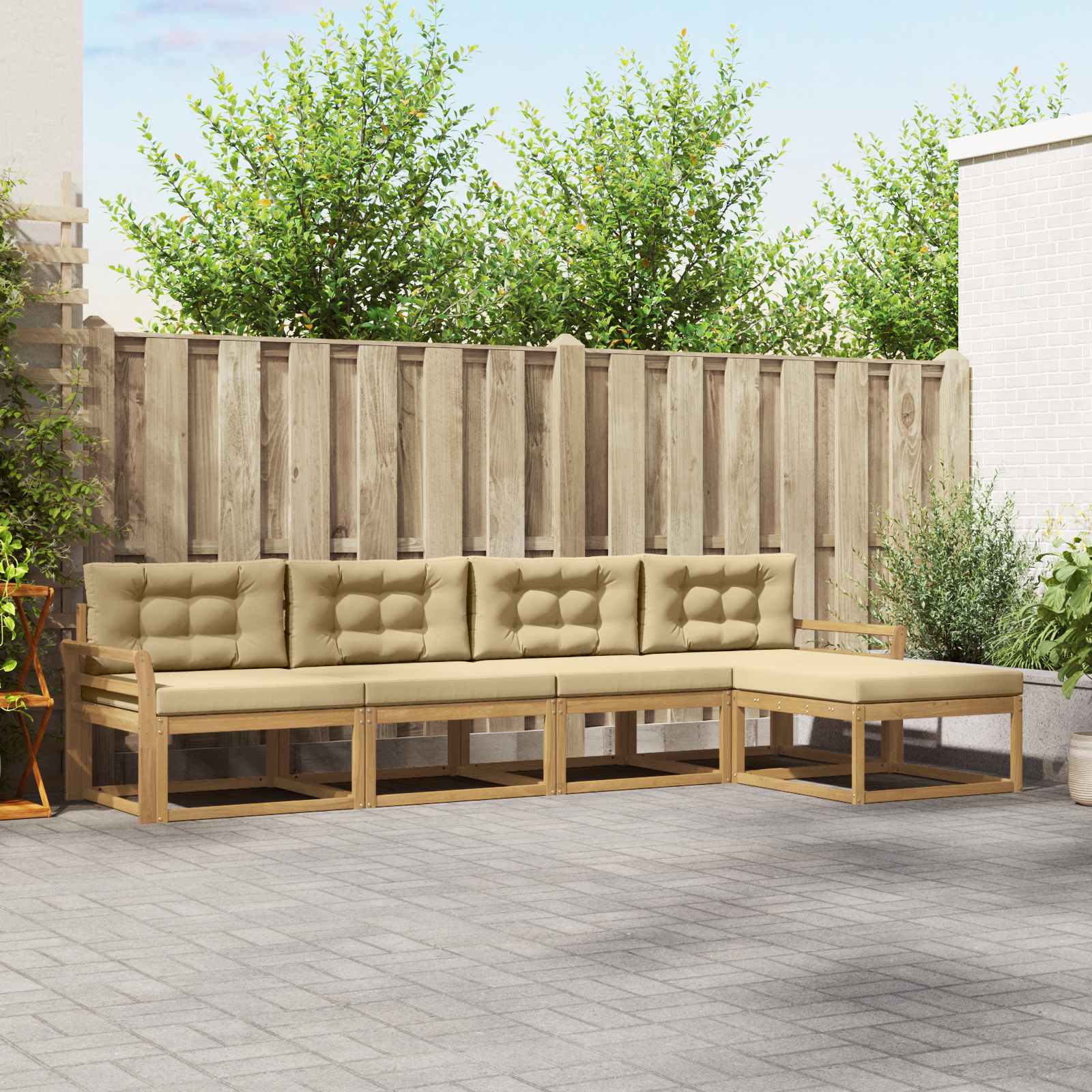 Buiten bankenset met kussen 4 pcs Wit en Beige Polyester is nu te koop bij PeponiXL, paradijselijk wonen!