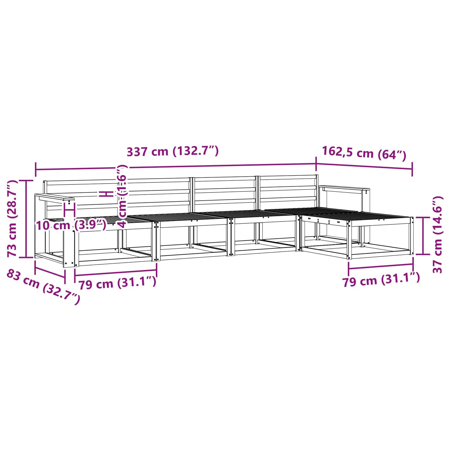 Buiten bankenset 5 pcs Wit 337 x 162,5 x 73 cm is nu te koop bij PeponiXL, paradijselijk wonen!