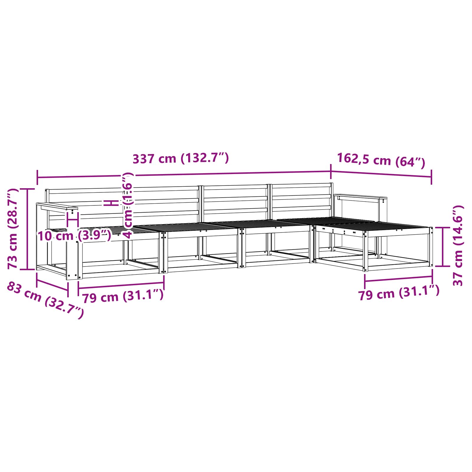 Buiten bankenset 5 pcs Wit 337 x 162,5 x 73 cm is nu te koop bij PeponiXL, paradijselijk wonen!