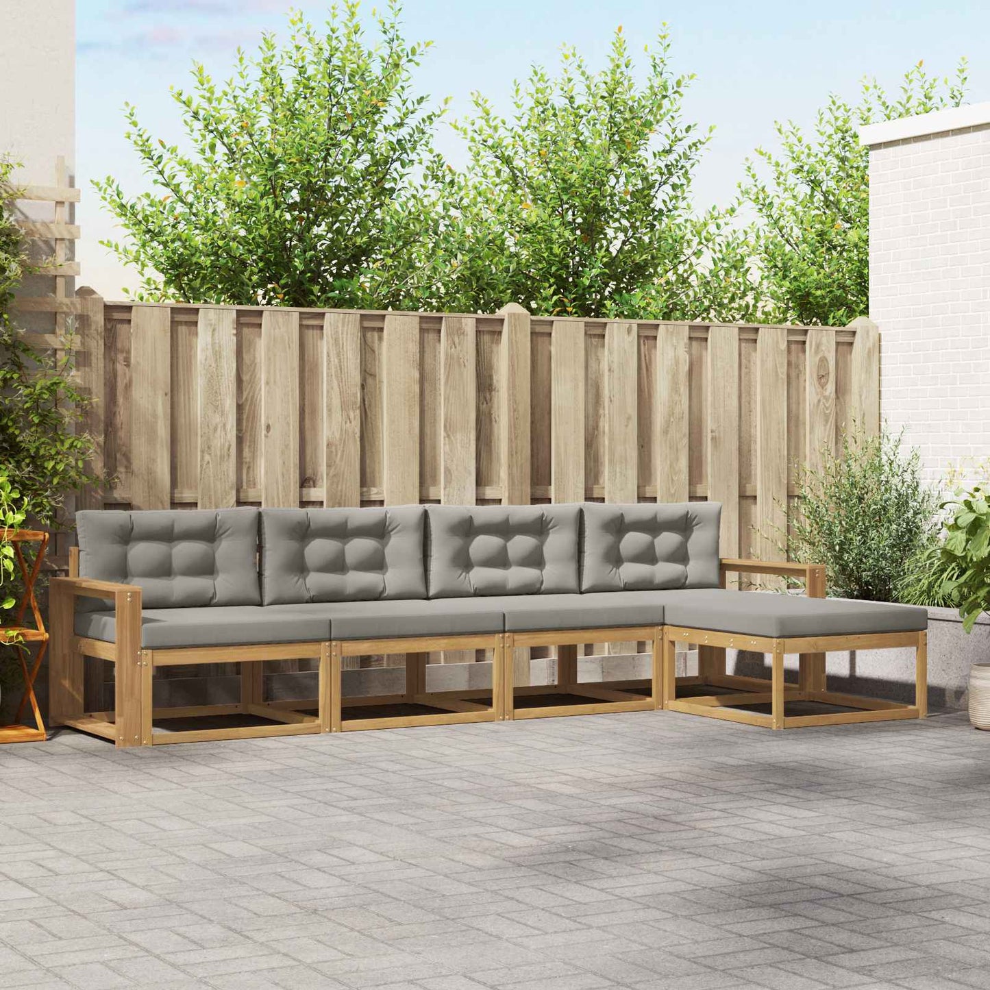 Buiten bankenset met kussen 4 pcs Wit en Lichtgrijs Polyester is nu te koop bij PeponiXL, paradijselijk wonen!