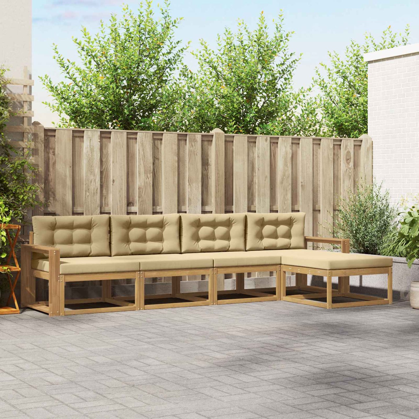 Buiten bankenset met kussen 4 pcs Wit en Beige Polyester is nu te koop bij PeponiXL, paradijselijk wonen!