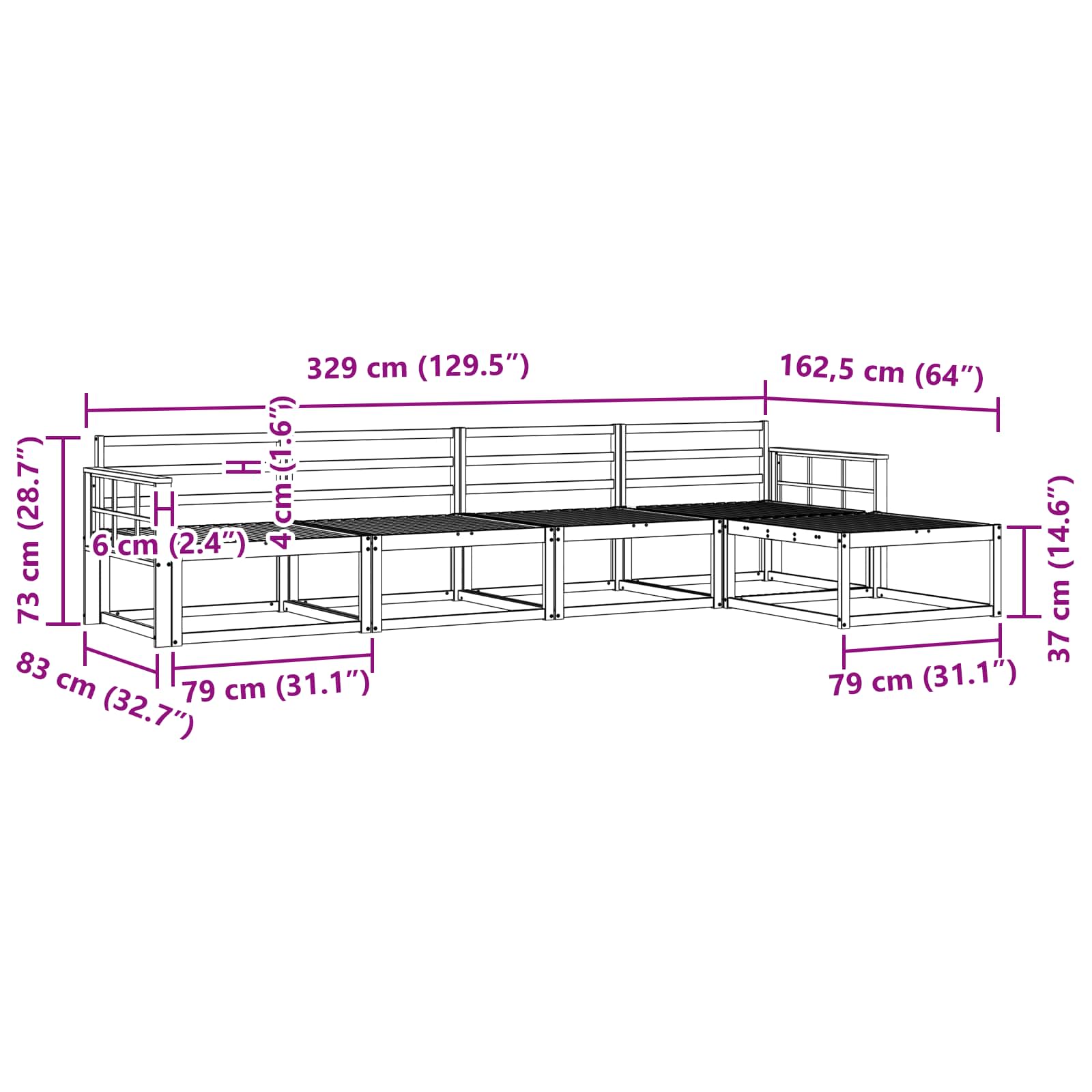 Buiten bankenset 5 pcs Wit 329 x 162,5 x 73 cm is nu te koop bij PeponiXL, paradijselijk wonen!