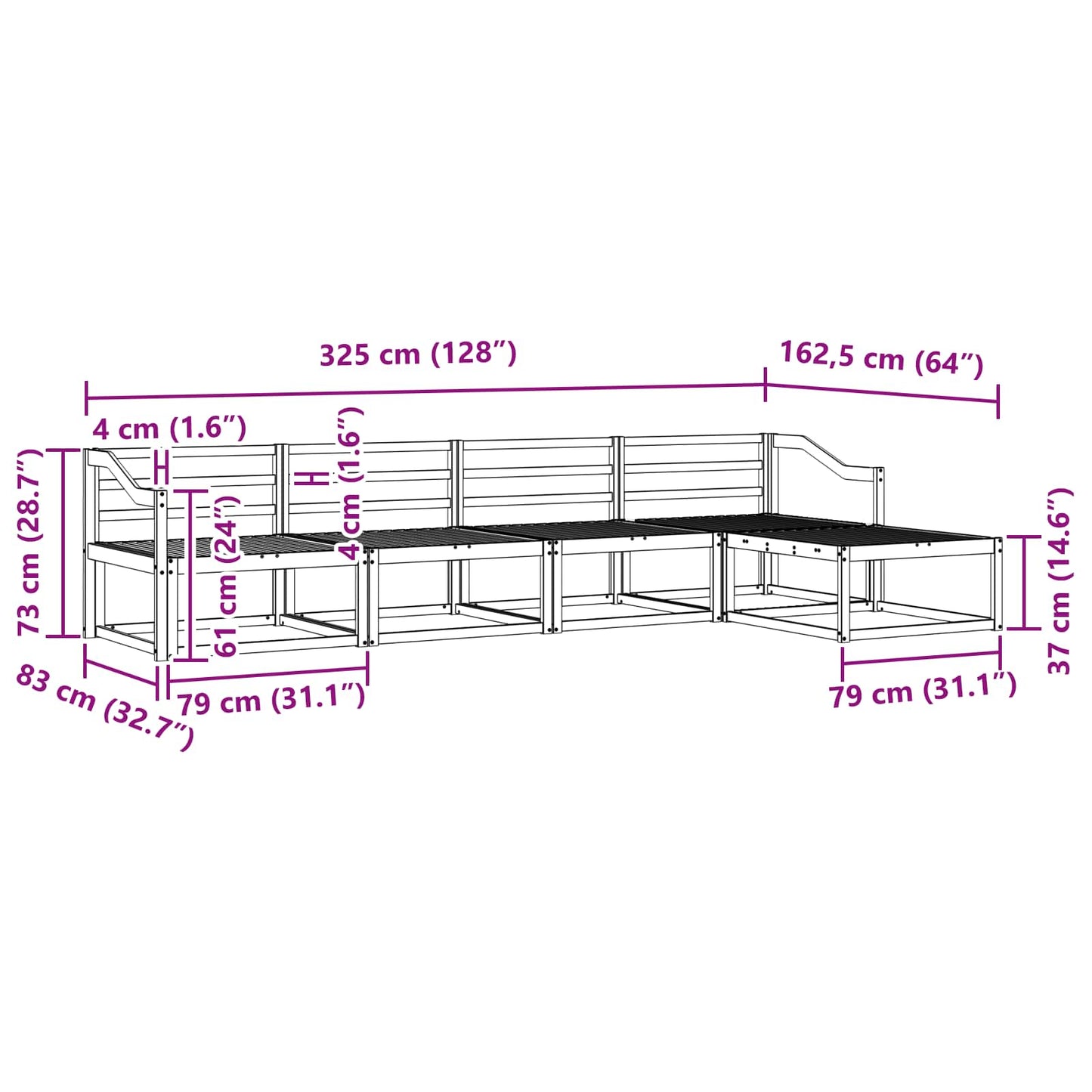 Buiten bankenset 5 pcs Wit 325 x 162,5 x 73 cm is nu te koop bij PeponiXL, paradijselijk wonen!