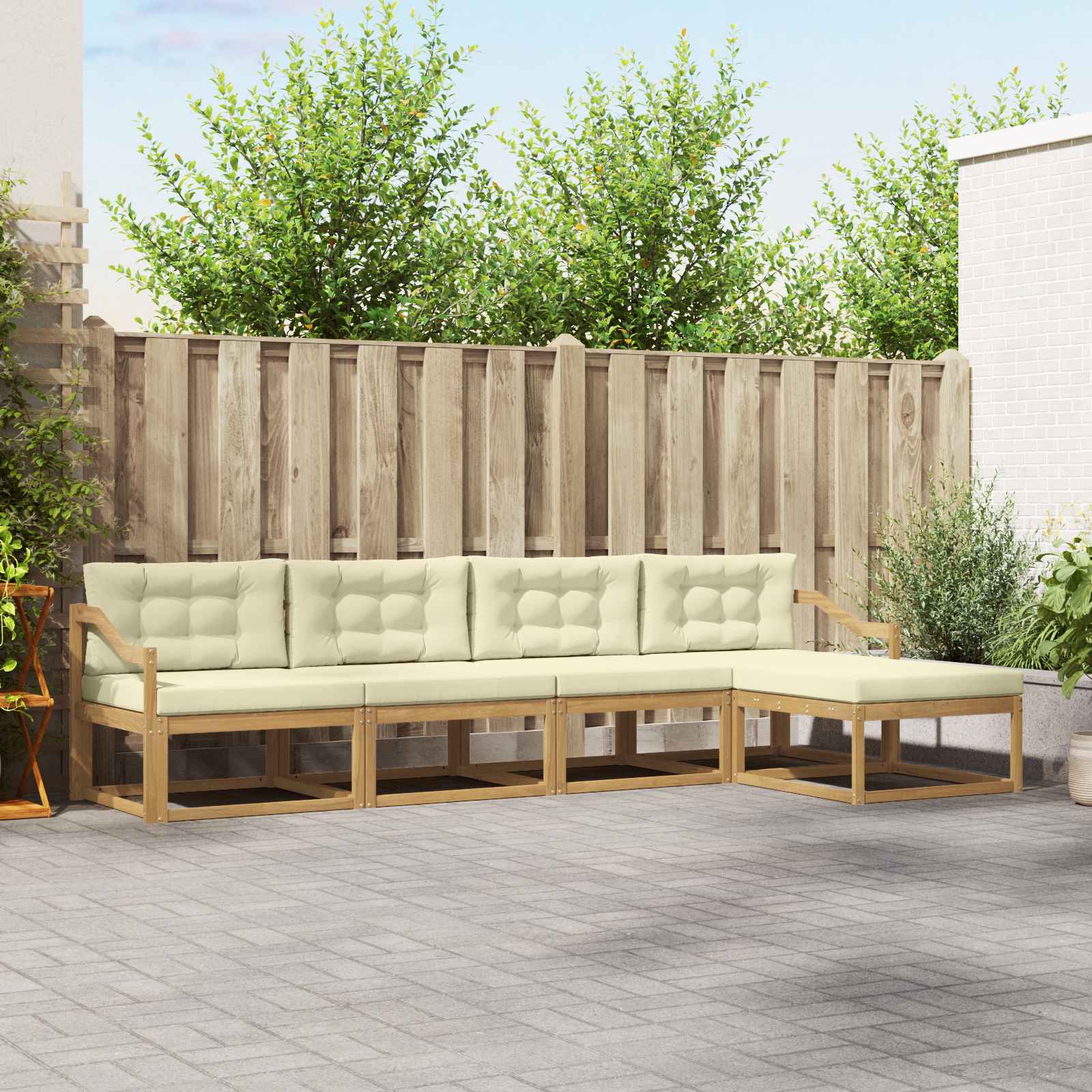 Buiten bankenset met kussen 4 pcs Wit en crèmekleurig Polyester is nu te koop bij PeponiXL, paradijselijk wonen!