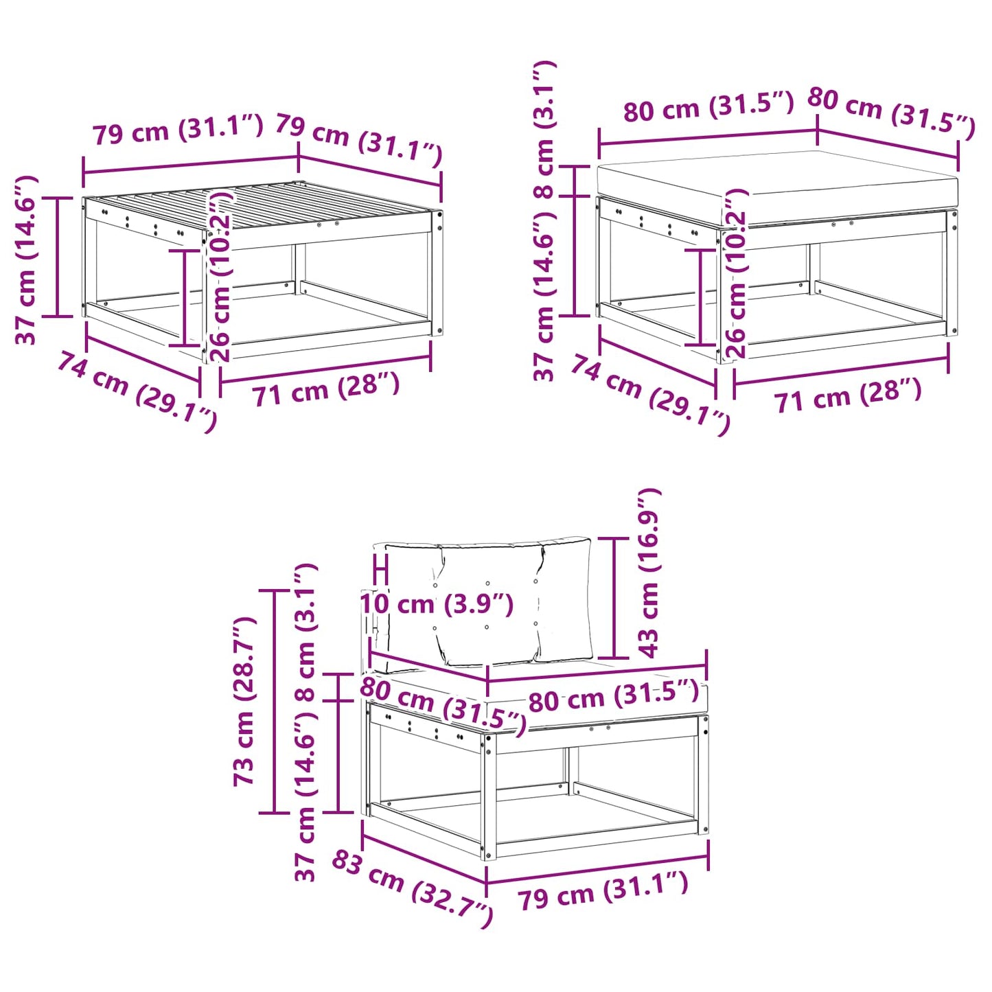 Buiten bankenset 6 pcs Wit en crèmekleurig 79 x 79 x 37 cm is nu te koop bij PeponiXL, paradijselijk wonen!