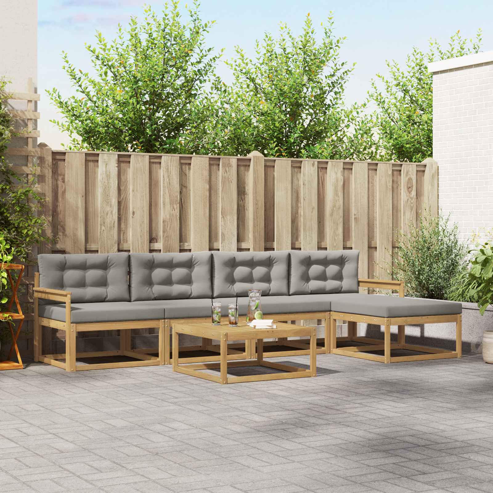 Buiten bankenset 6 pcs Wit en Lichtgrijs 79 x 79 x 37 cm is nu te koop bij PeponiXL, paradijselijk wonen!