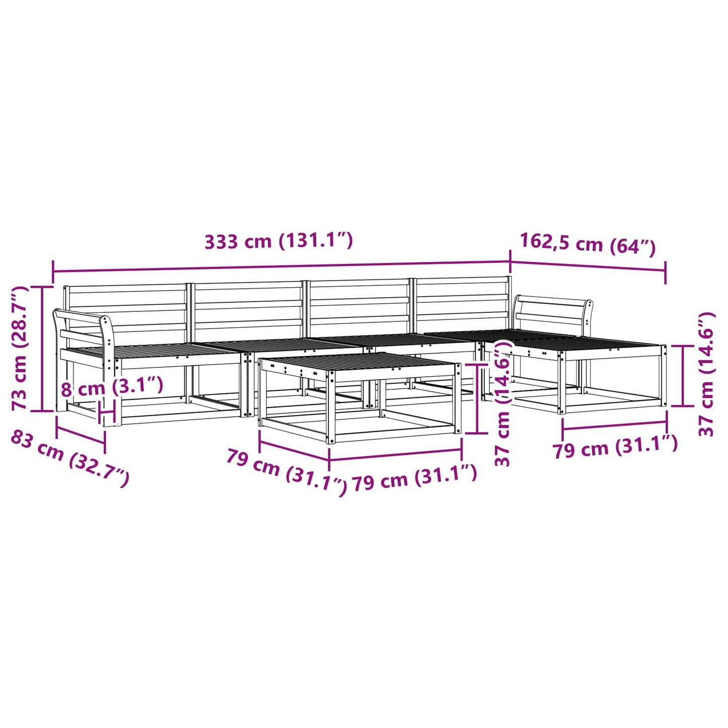 Buiten bankenset 6 pcs Wit 79 x 79 x 37 cm Massief Acaciahout is nu te koop bij PeponiXL, paradijselijk wonen!