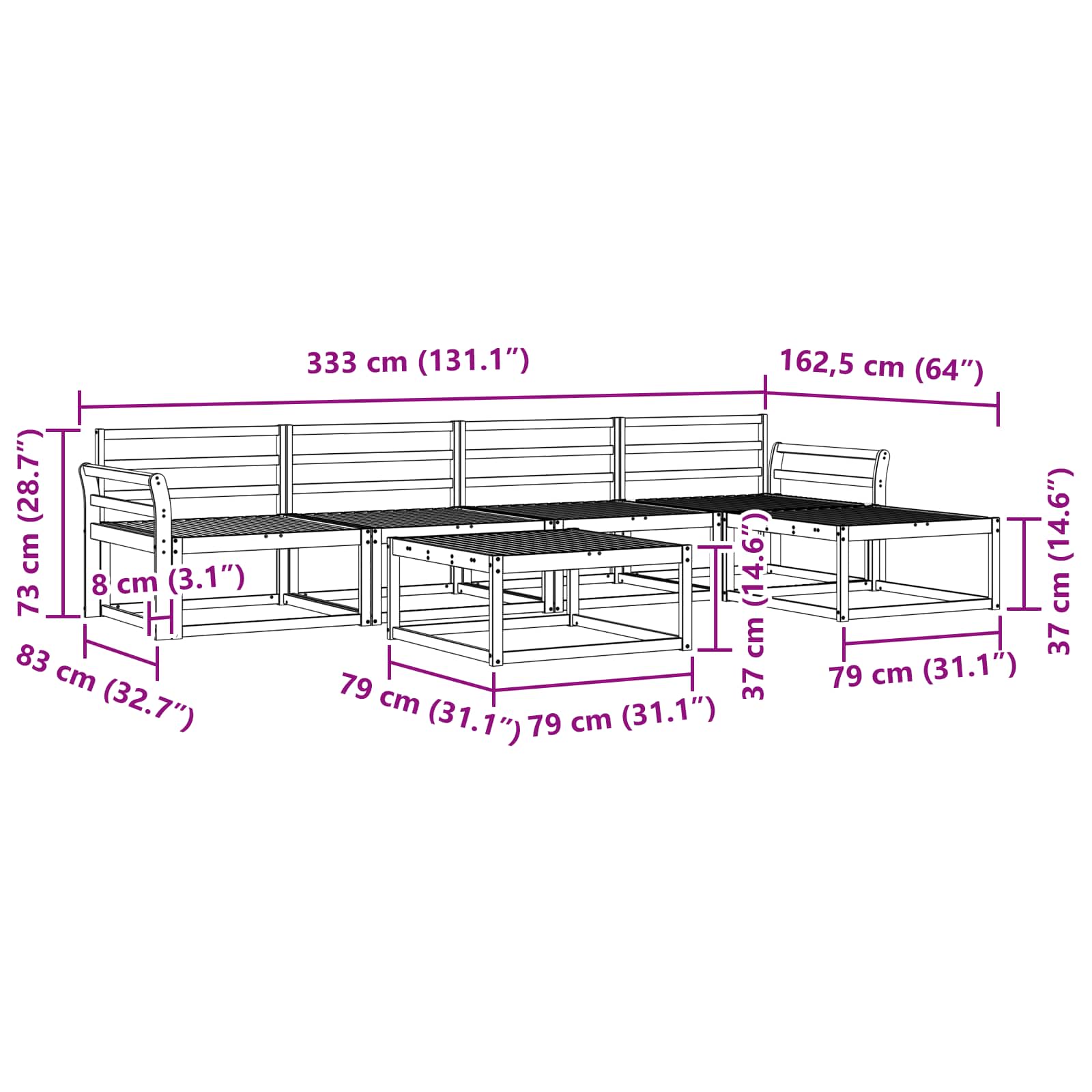 Buiten bankenset 6 pcs Wit 79 x 79 x 37 cm Massief Acaciahout is nu te koop bij PeponiXL, paradijselijk wonen!