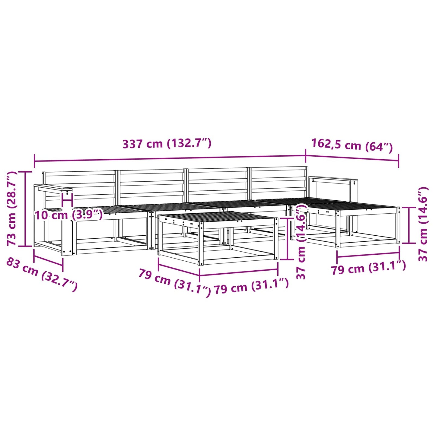 Buiten bankenset 6 pcs Wit 79 x 79 x 37 cm Massief Acaciahout is nu te koop bij PeponiXL, paradijselijk wonen!