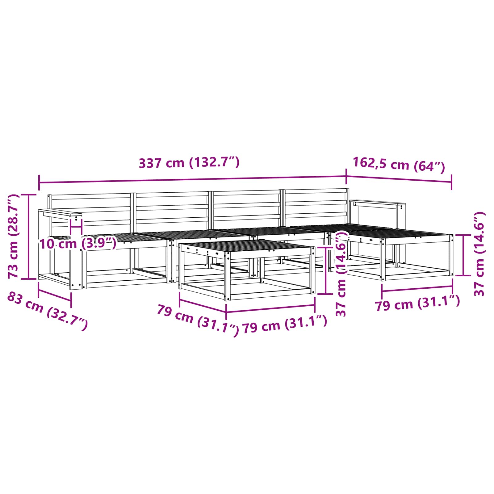 Buiten bankenset 6 pcs Wit 79 x 79 x 37 cm Massief Acaciahout is nu te koop bij PeponiXL, paradijselijk wonen!