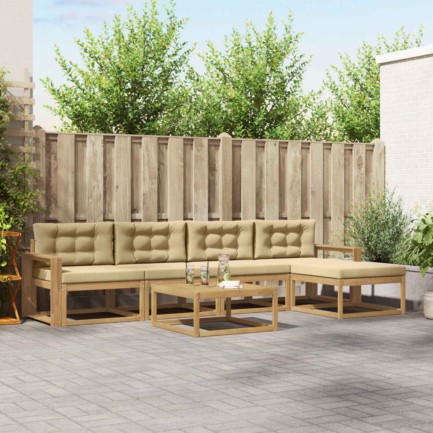 Buiten bankenset 6 pcs Wit en Beige 79 x 79 x 37 cm Polyester is nu te koop bij PeponiXL, paradijselijk wonen!