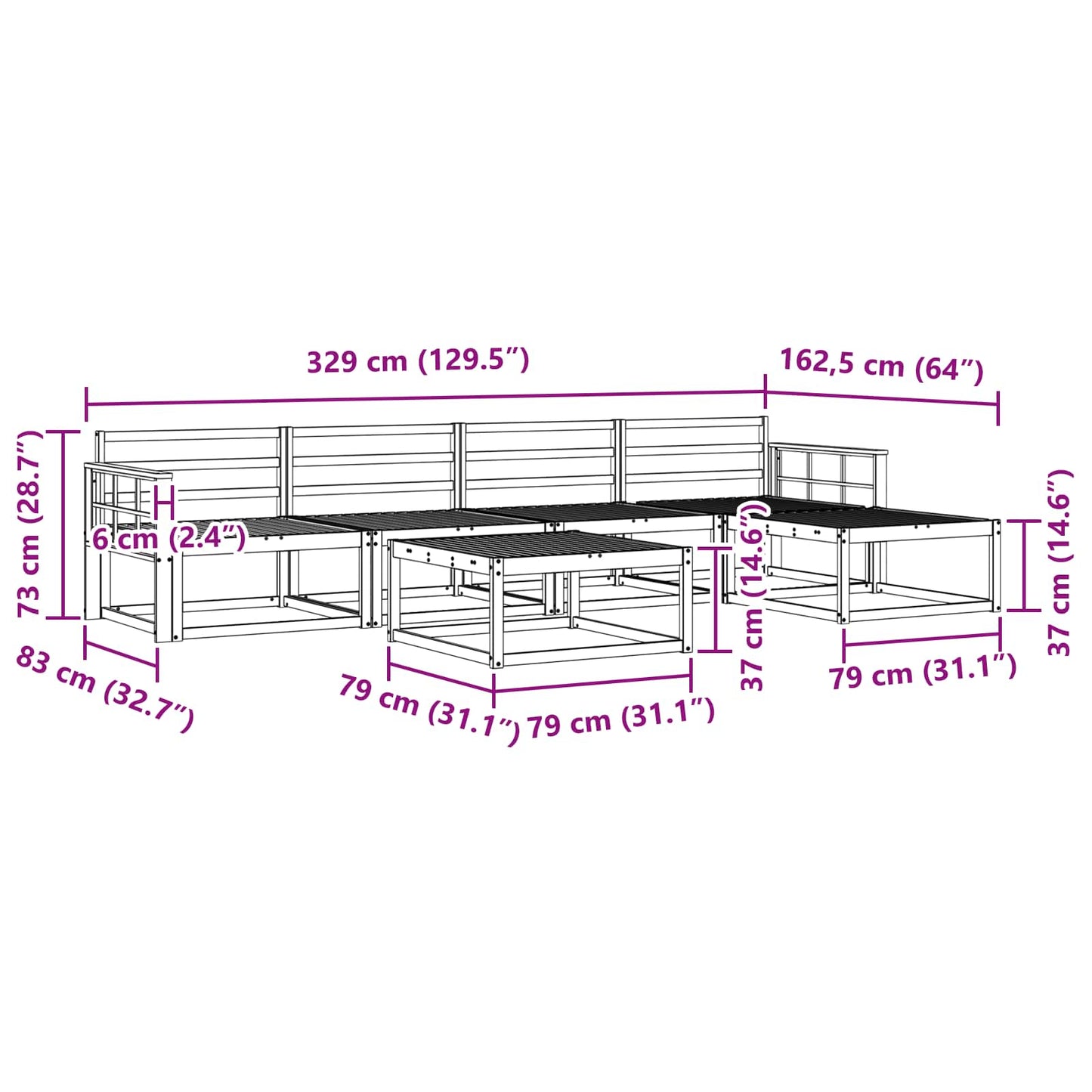 Buiten bankenset 6 pcs Wit 79 x 79 x 37 cm Massief Acaciahout is nu te koop bij PeponiXL, paradijselijk wonen!