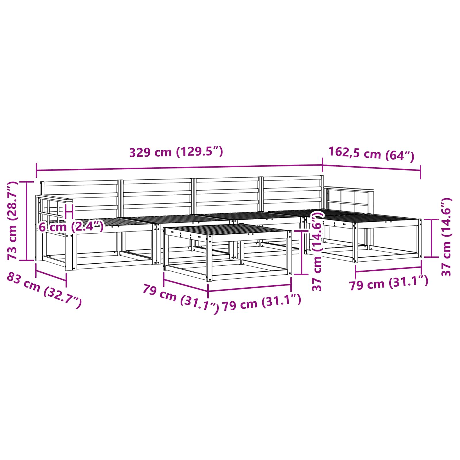 Buiten bankenset 6 pcs Wit 79 x 79 x 37 cm Massief Acaciahout is nu te koop bij PeponiXL, paradijselijk wonen!