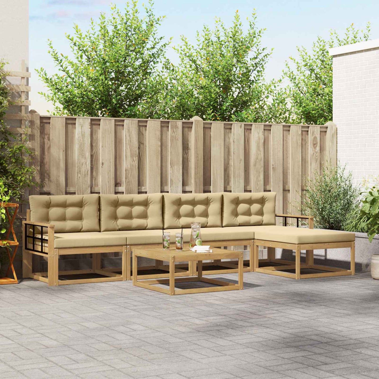 Buiten bankenset 6 pcs Wit en Beige 79 x 79 x 37 cm Polyester is nu te koop bij PeponiXL, paradijselijk wonen!