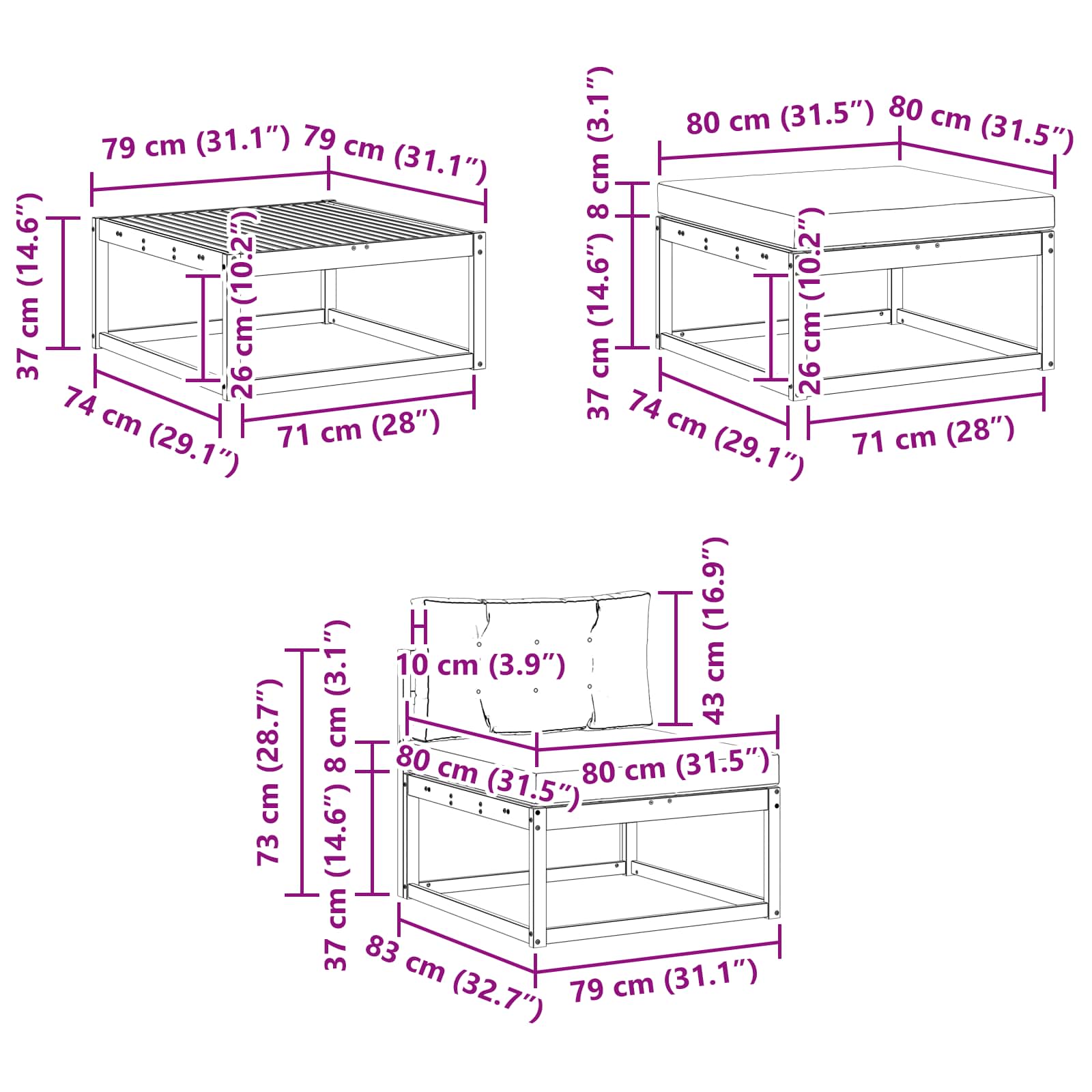 Buiten bankenset 6 pcs Wit en crèmekleurig 79 x 79 x 37 cm is nu te koop bij PeponiXL, paradijselijk wonen!