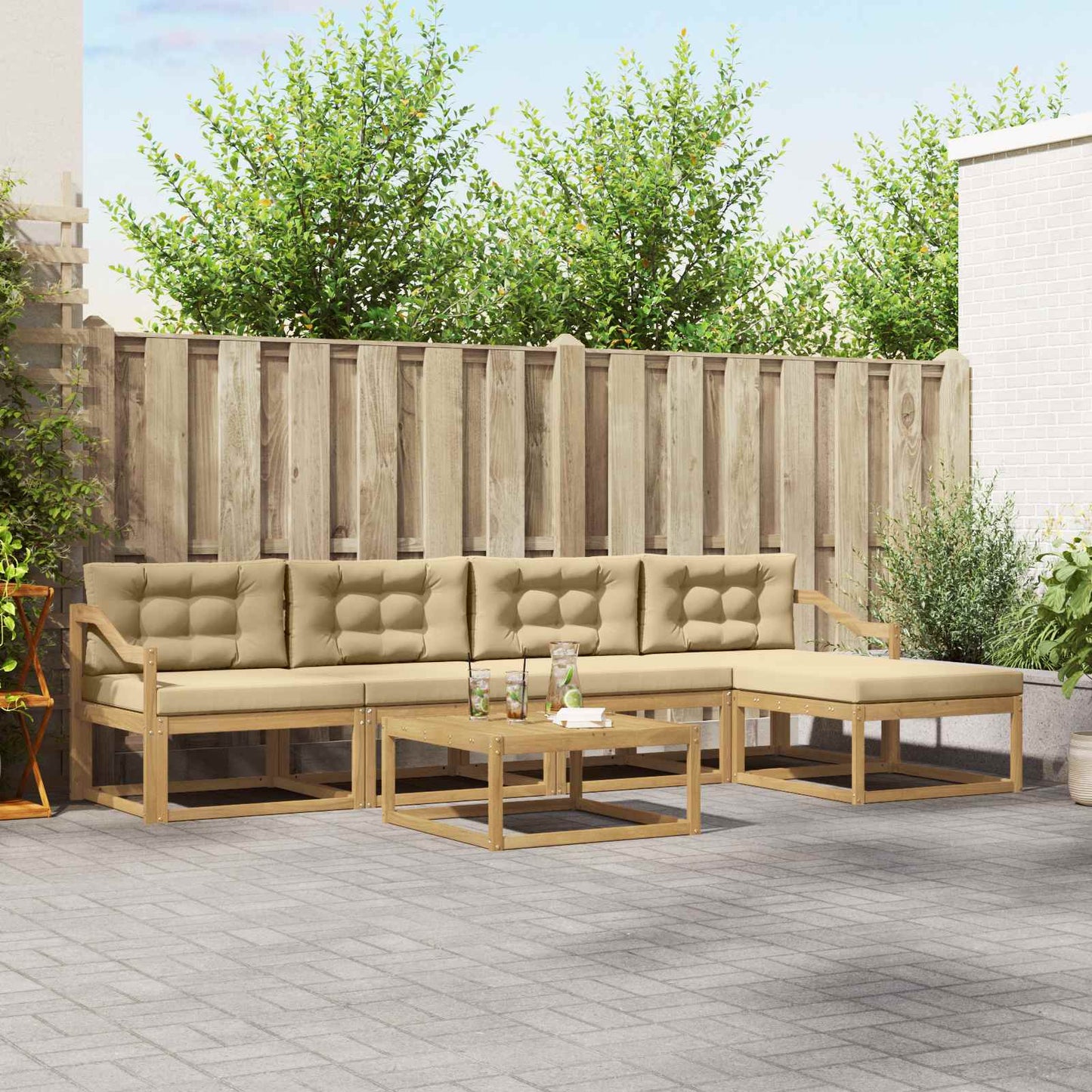 Buiten bankenset 6 pcs Wit en Beige 79 x 79 x 37 cm Polyester is nu te koop bij PeponiXL, paradijselijk wonen!