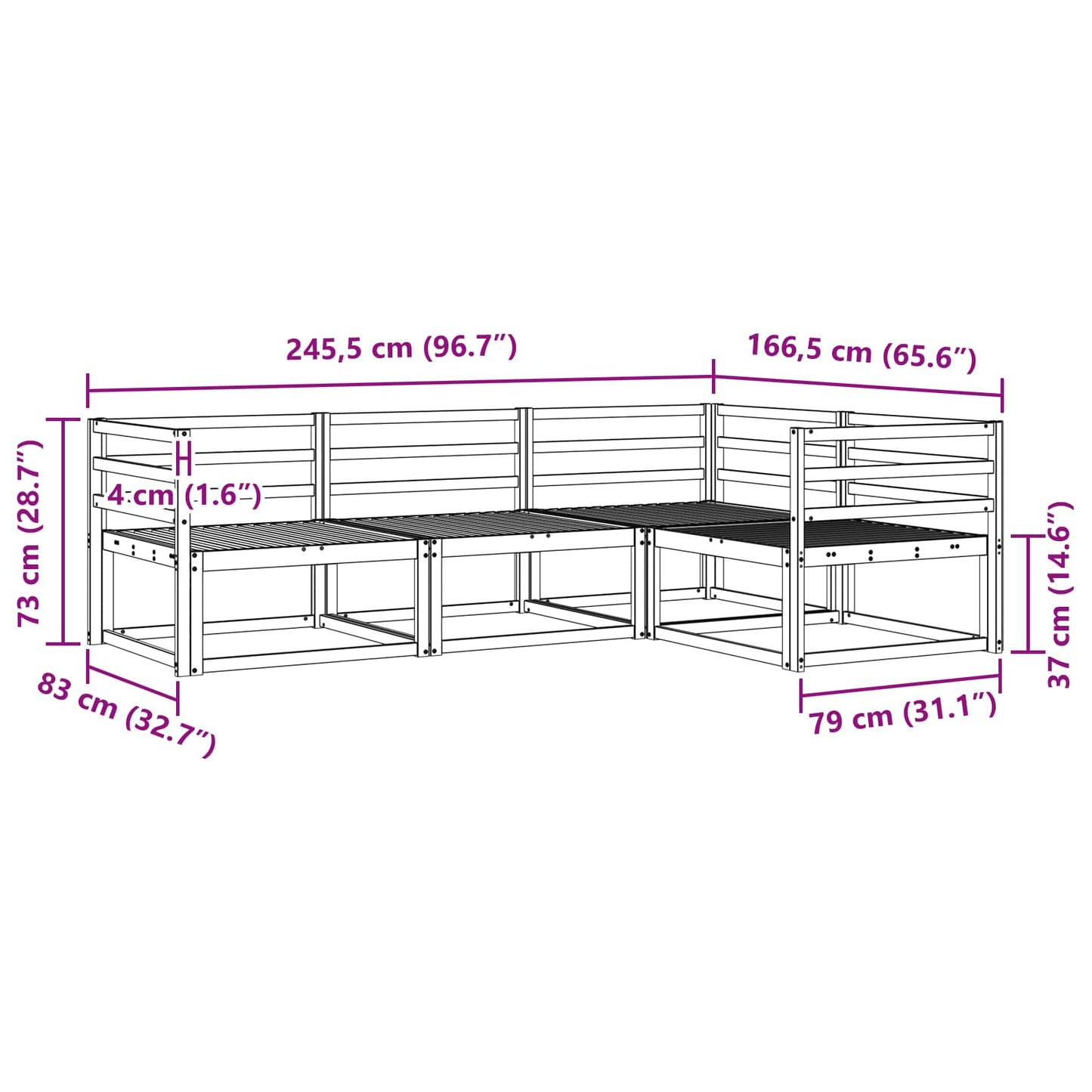 Buiten bankenset 4 pcs Wit 245,5 x 166,5 x 73 cm is nu te koop bij PeponiXL, paradijselijk wonen!