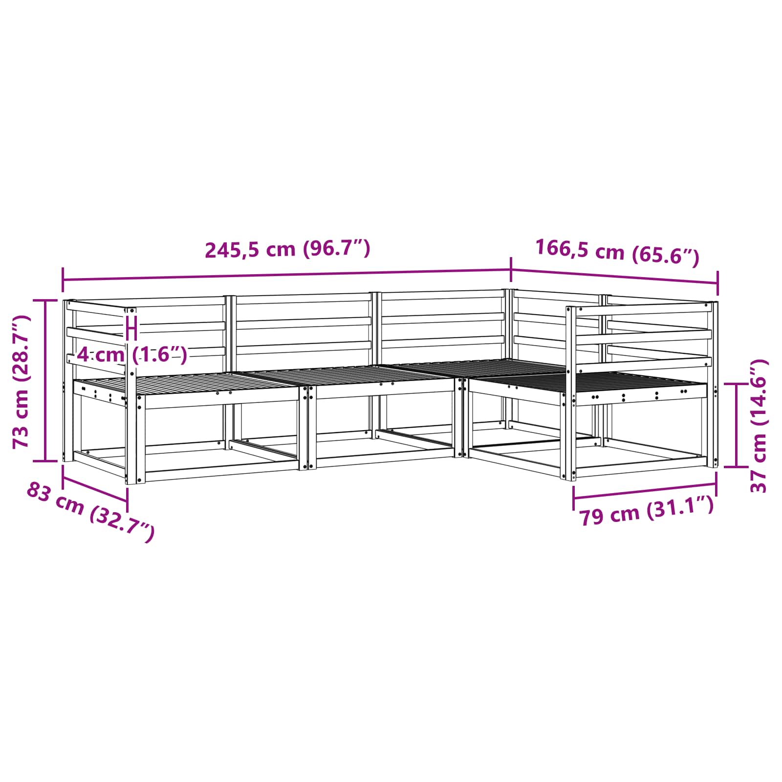 Buiten bankenset 4 pcs Wit 245,5 x 166,5 x 73 cm is nu te koop bij PeponiXL, paradijselijk wonen!